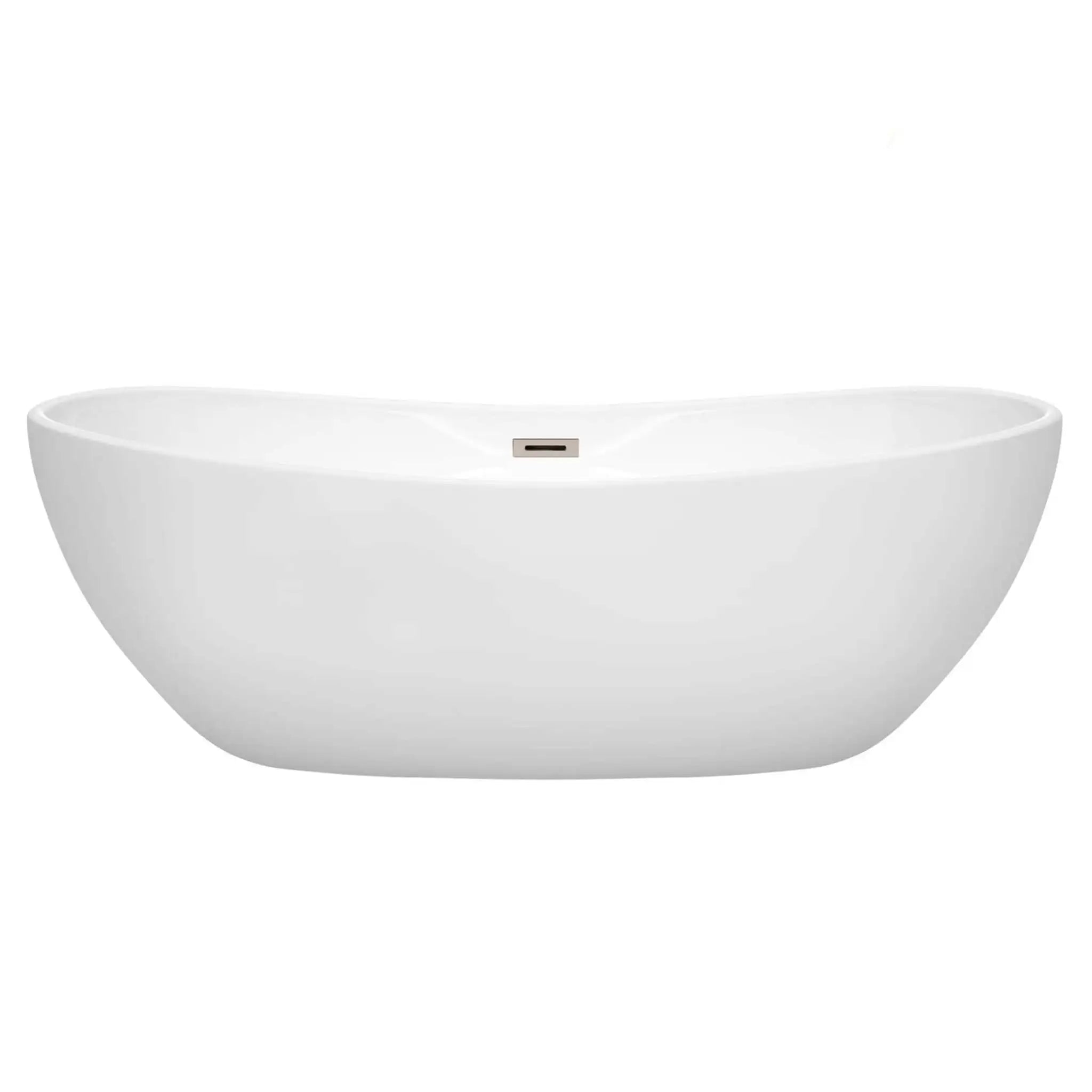 70" White Freestanding Bathtub, Brushed Nickel Trim - Rebecca by Wyndham (WCOBT101470BNTRIM) image 2