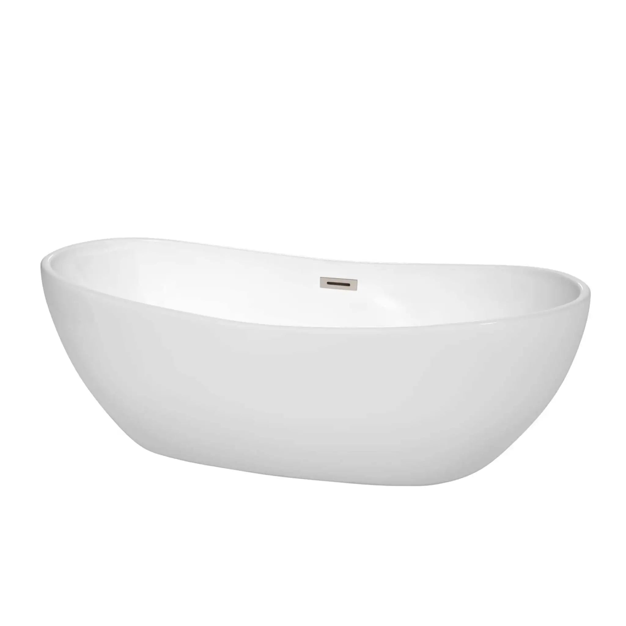 70" White Freestanding Bathtub, Brushed Nickel Trim - Rebecca by Wyndham (WCOBT101470BNTRIM) image