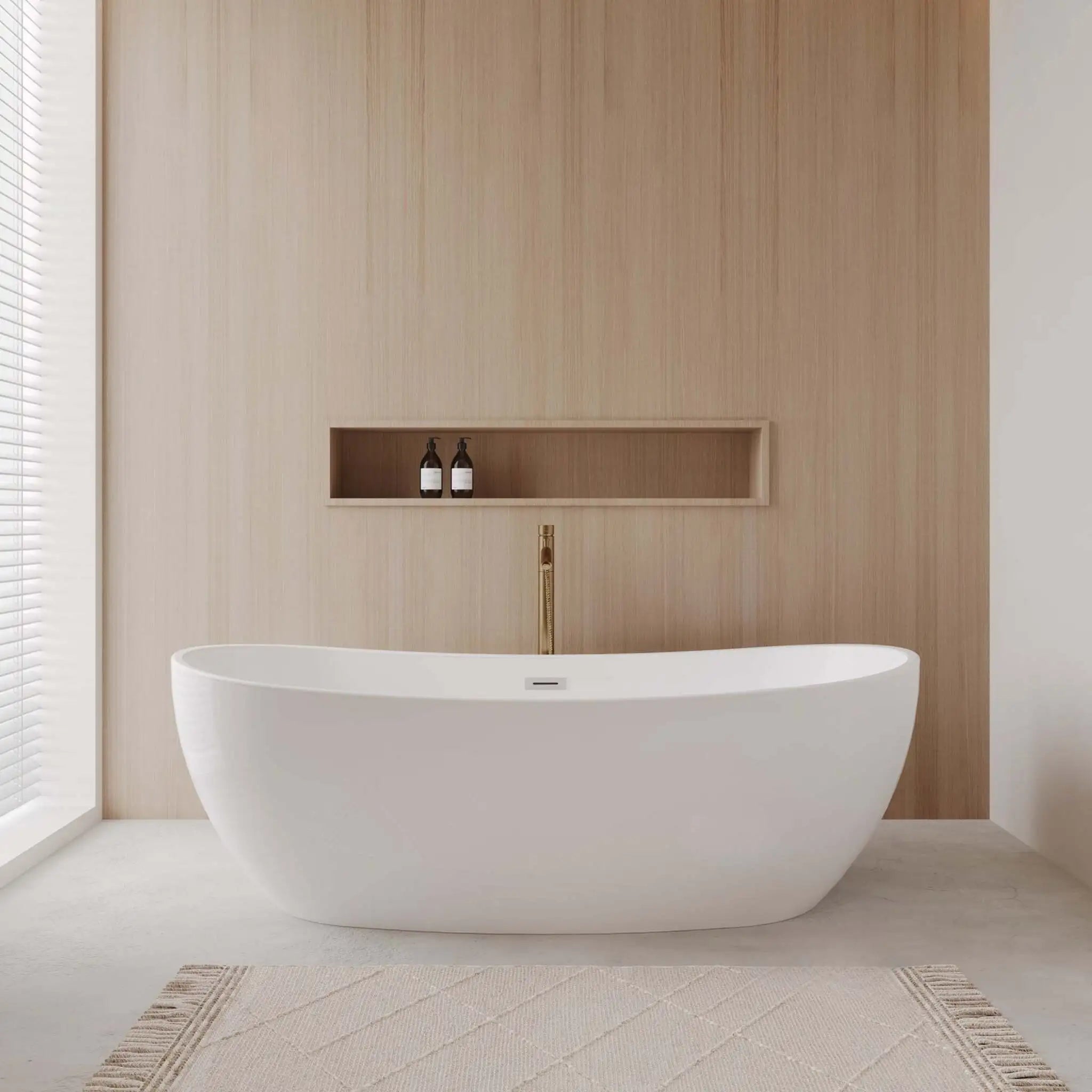 70" White Freestanding Bathtub with Brushed Gold Faucet - Rebecca by Wyndham (WCOBT101470PCATPGD) image 1
