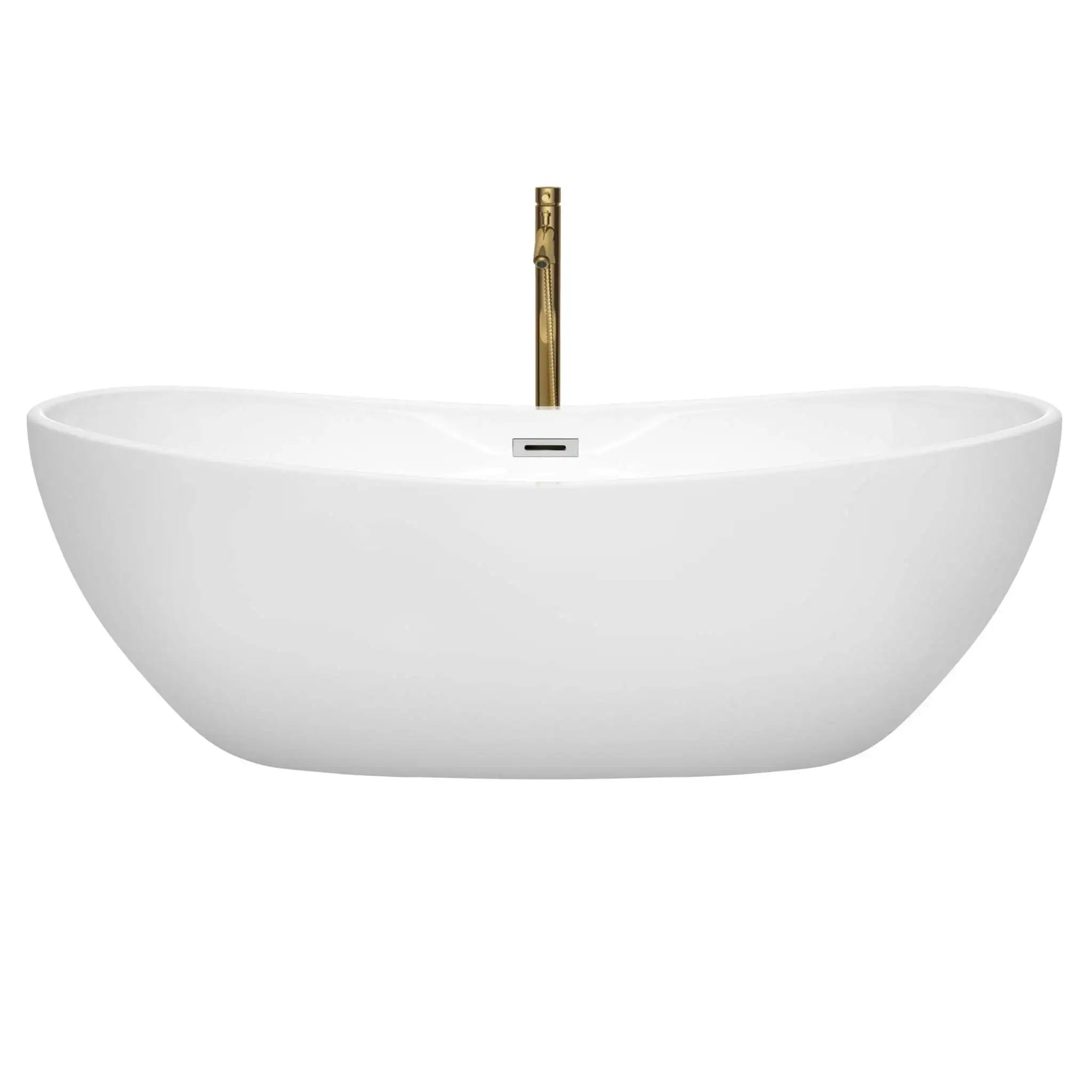 70" White Freestanding Bathtub with Brushed Gold Faucet - Rebecca by Wyndham (WCOBT101470PCATPGD) image 2