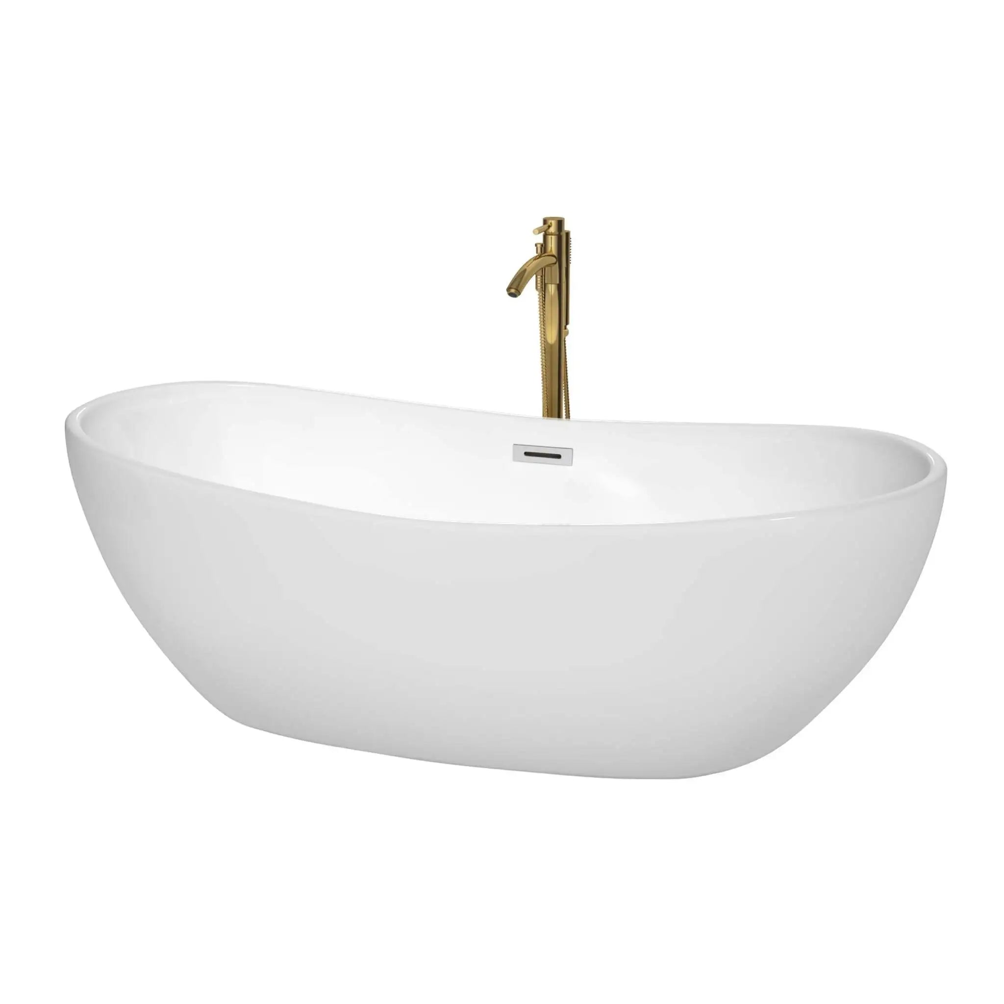 70" White Freestanding Bathtub with Brushed Gold Faucet - Rebecca by Wyndham (WCOBT101470PCATPGD) image