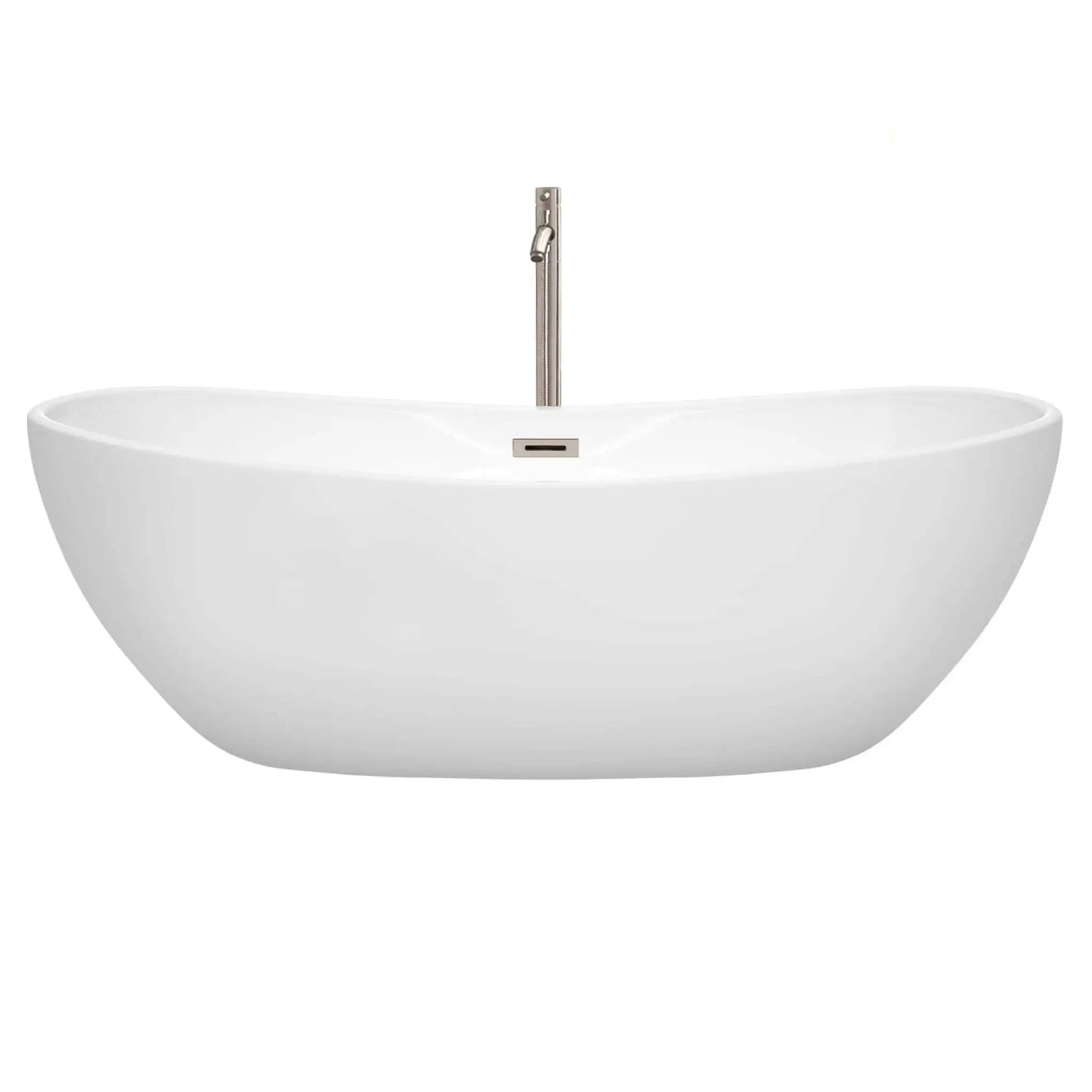 70" White Freestanding Bathtub with Brushed Nickel Faucet - Rebecca by Wyndham (WCOBT101470ATP11BN) image 2