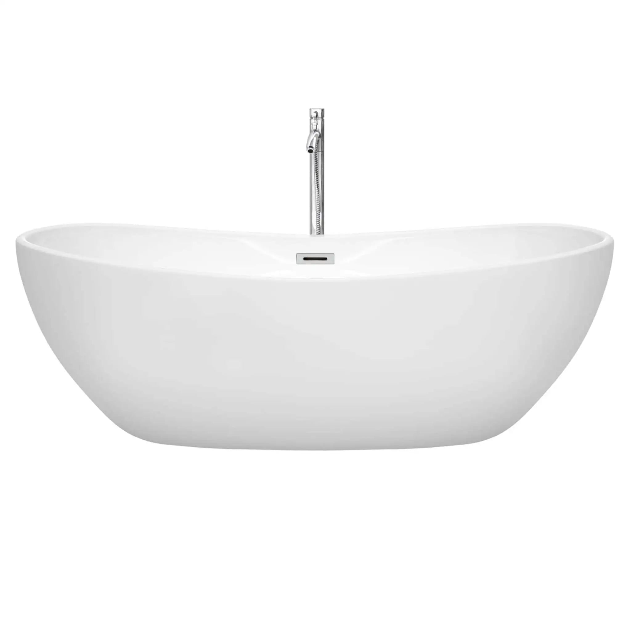 70" White Freestanding Bathtub with Polished Chrome Faucet - Rebecca by Wyndham (WCOBT101470ATP11PC) image 2