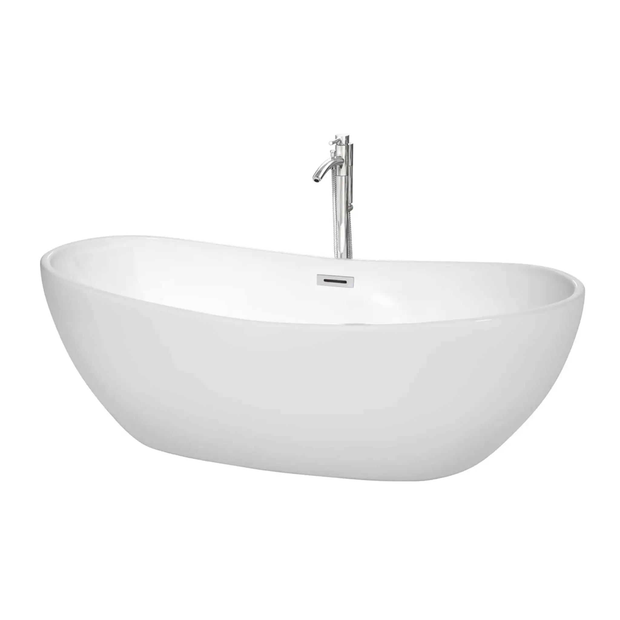 70" White Freestanding Bathtub with Polished Chrome Faucet - Rebecca by Wyndham (WCOBT101470ATP11PC) image