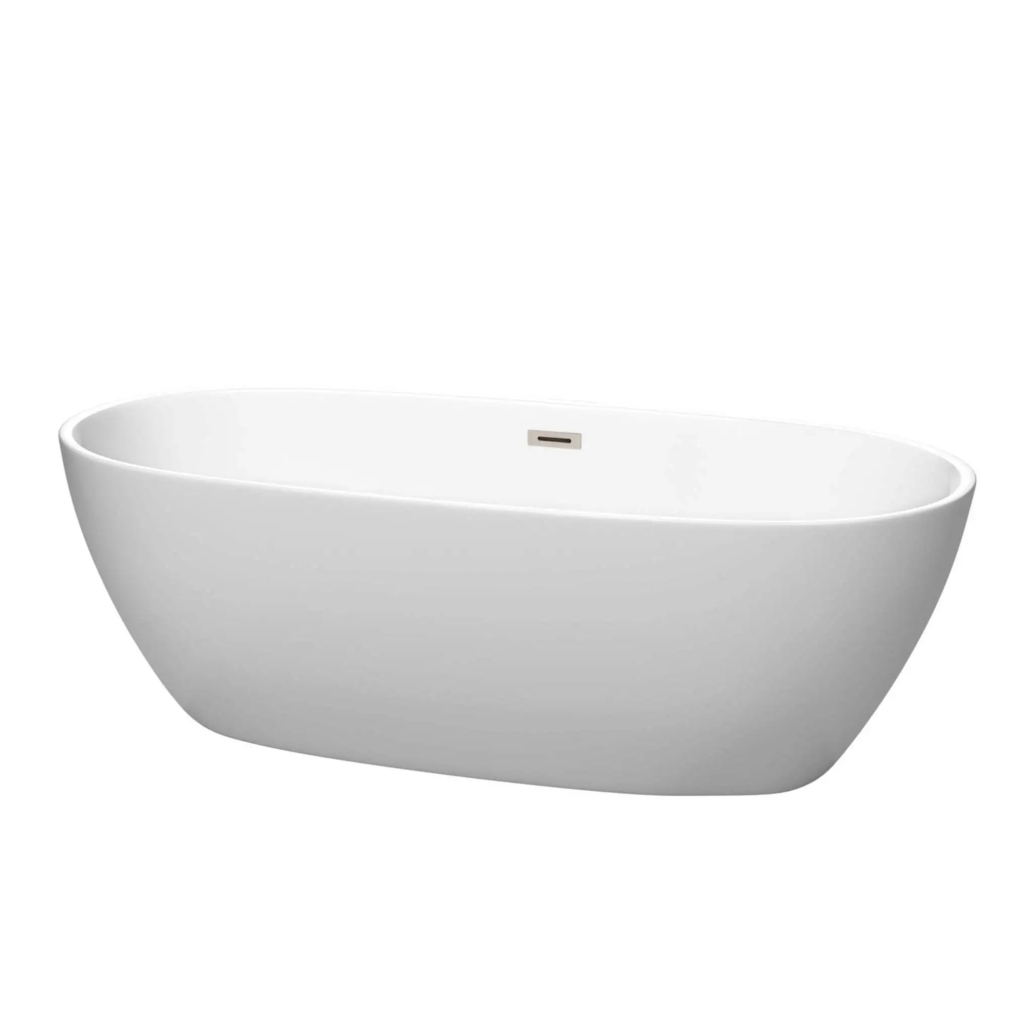 71" Matte White Freestanding Bathtub, Brushed Nickel Trim - Juno by Wyndham (WCBTE306171MWBNTRIM) image