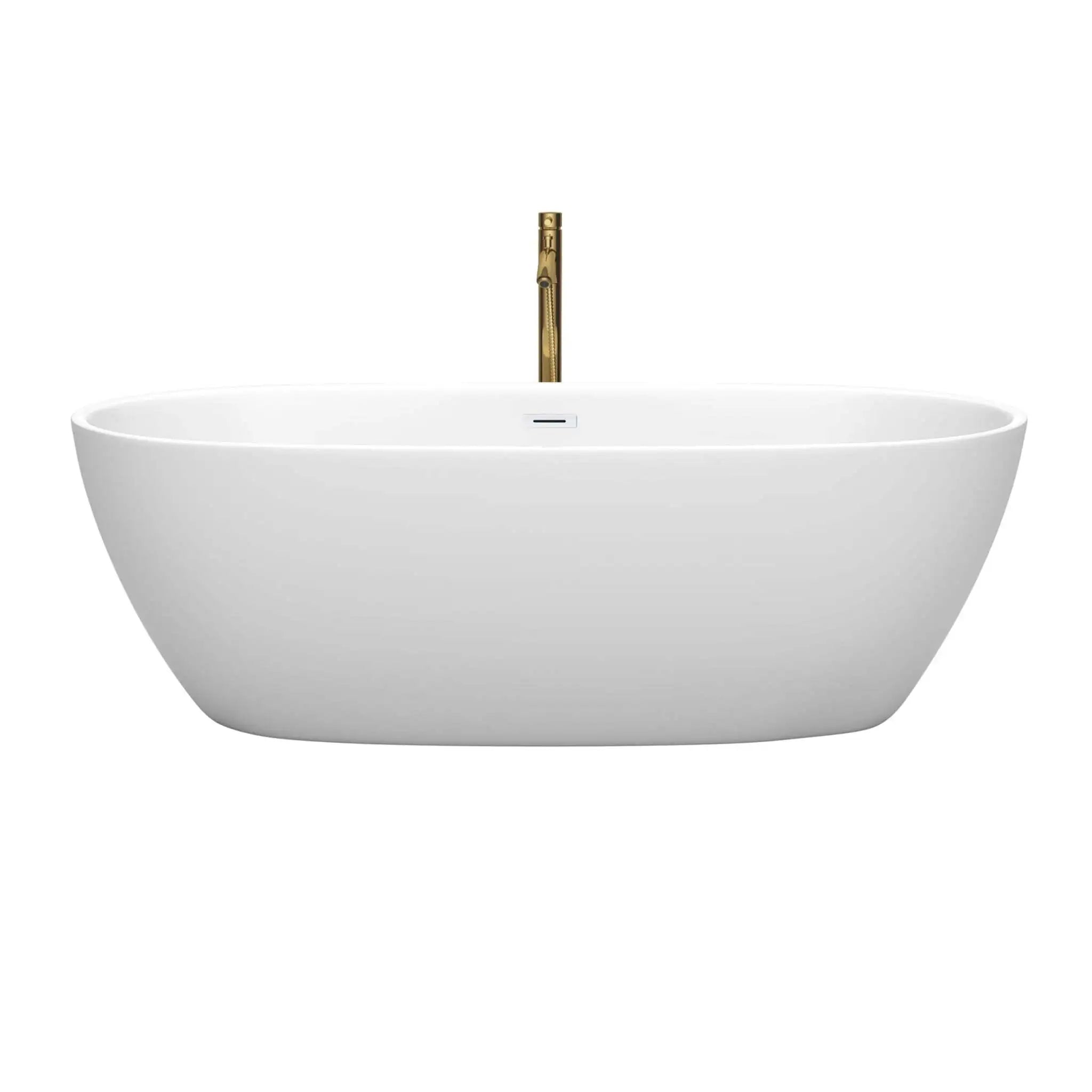 71" Matte White Freestanding Bathtub with Brushed Gold Faucet - Juno by Wyndham (WCBTE306171MWSWATPGD) image 2
