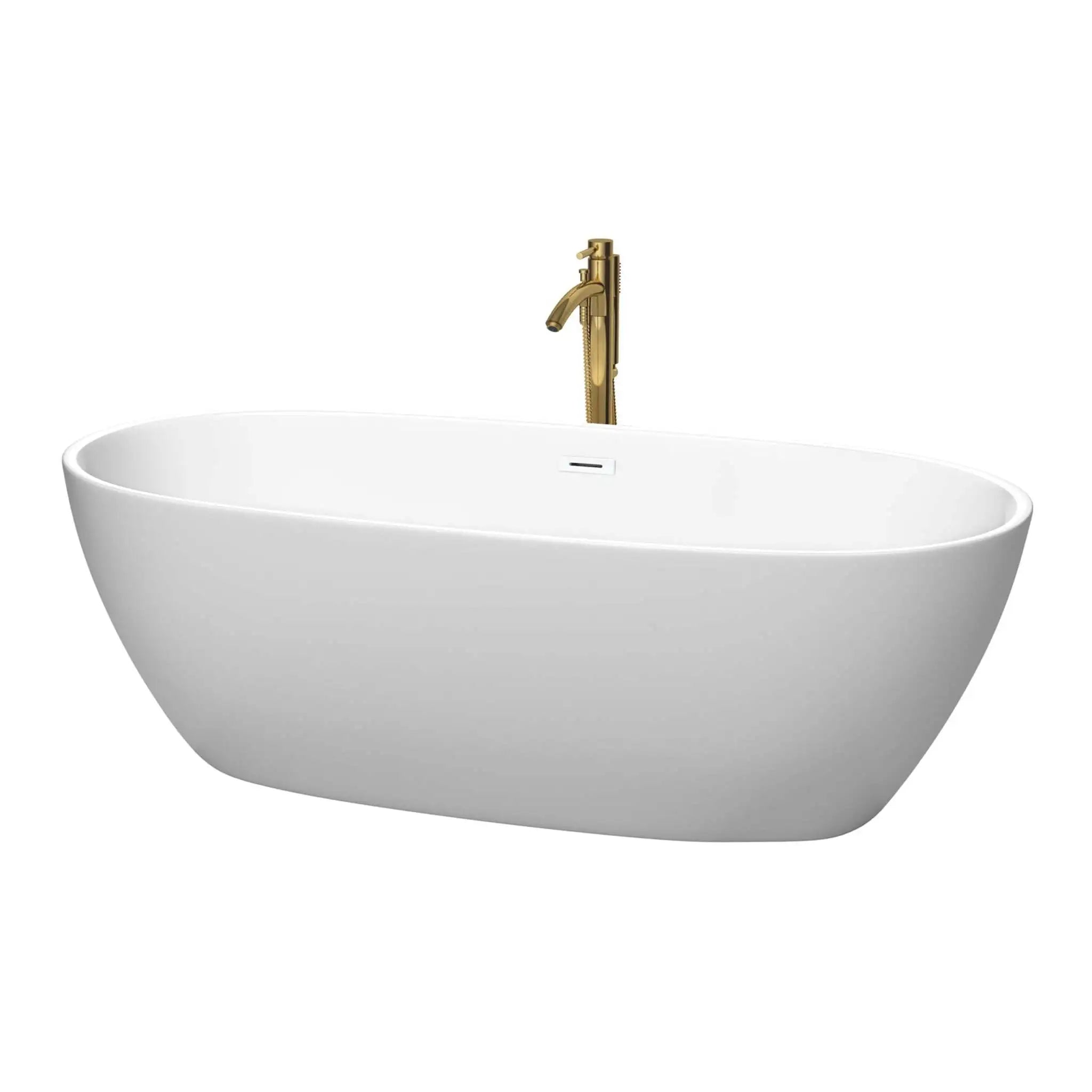 71" Matte White Freestanding Bathtub with Brushed Gold Faucet - Juno by Wyndham (WCBTE306171MWSWATPGD) image