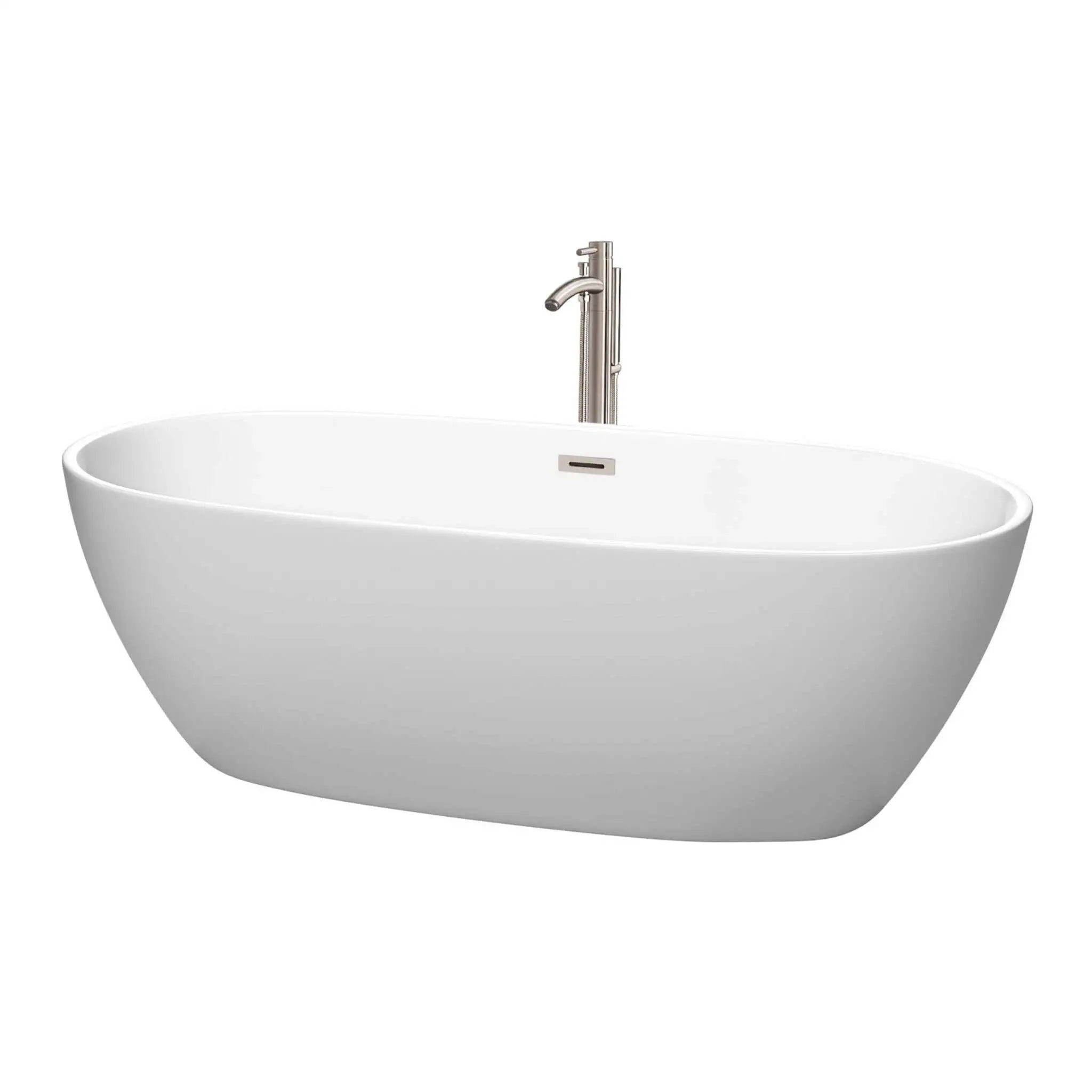 71" Matte White Freestanding Bathtub with Brushed Nickel - Juno by Wyndham (WCBTE306171MWATP11BN) image
