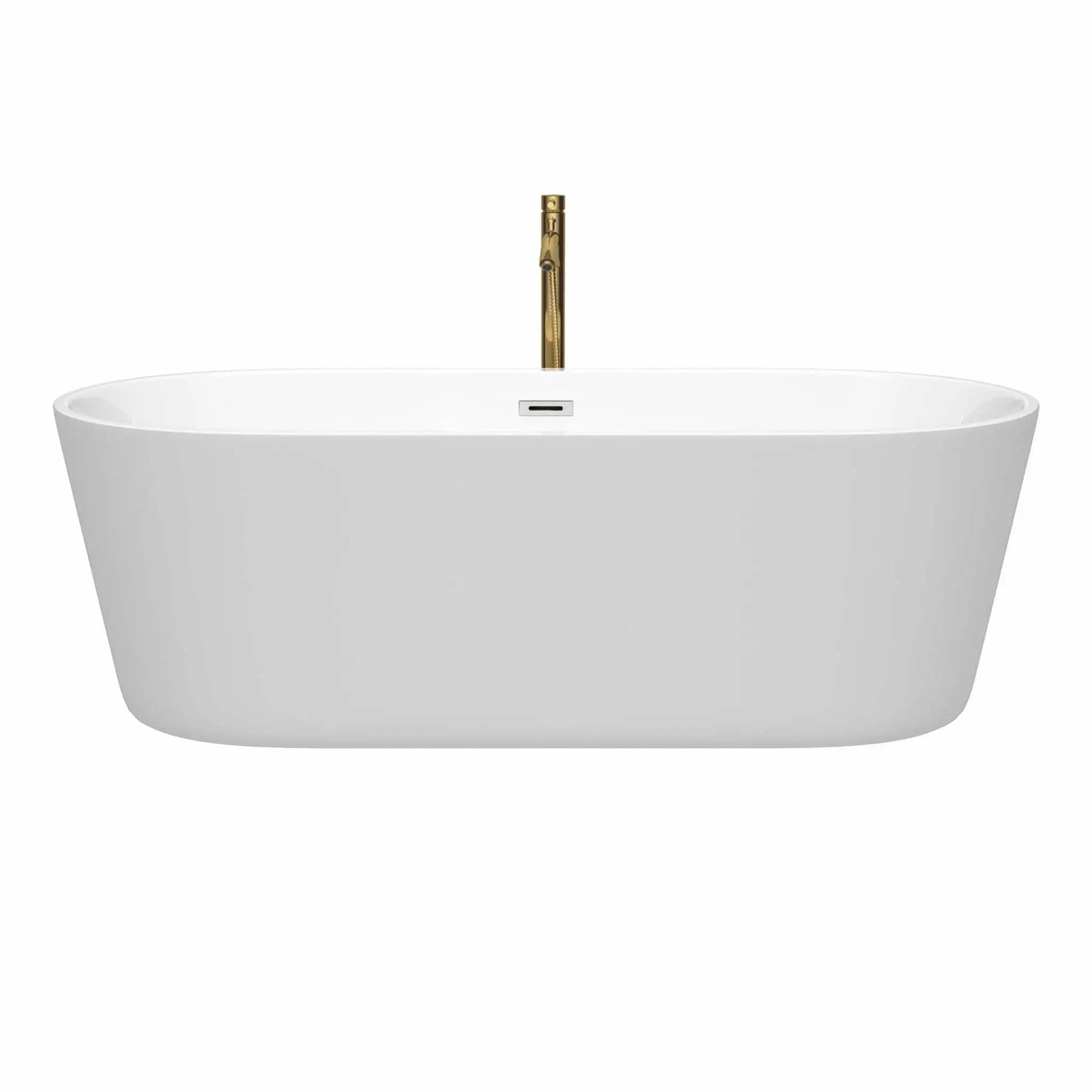 71" White Freestanding Bathtub with Brushed Gold Faucet - Carissa by Wyndham (WCOBT101271PCATPGD) image 2