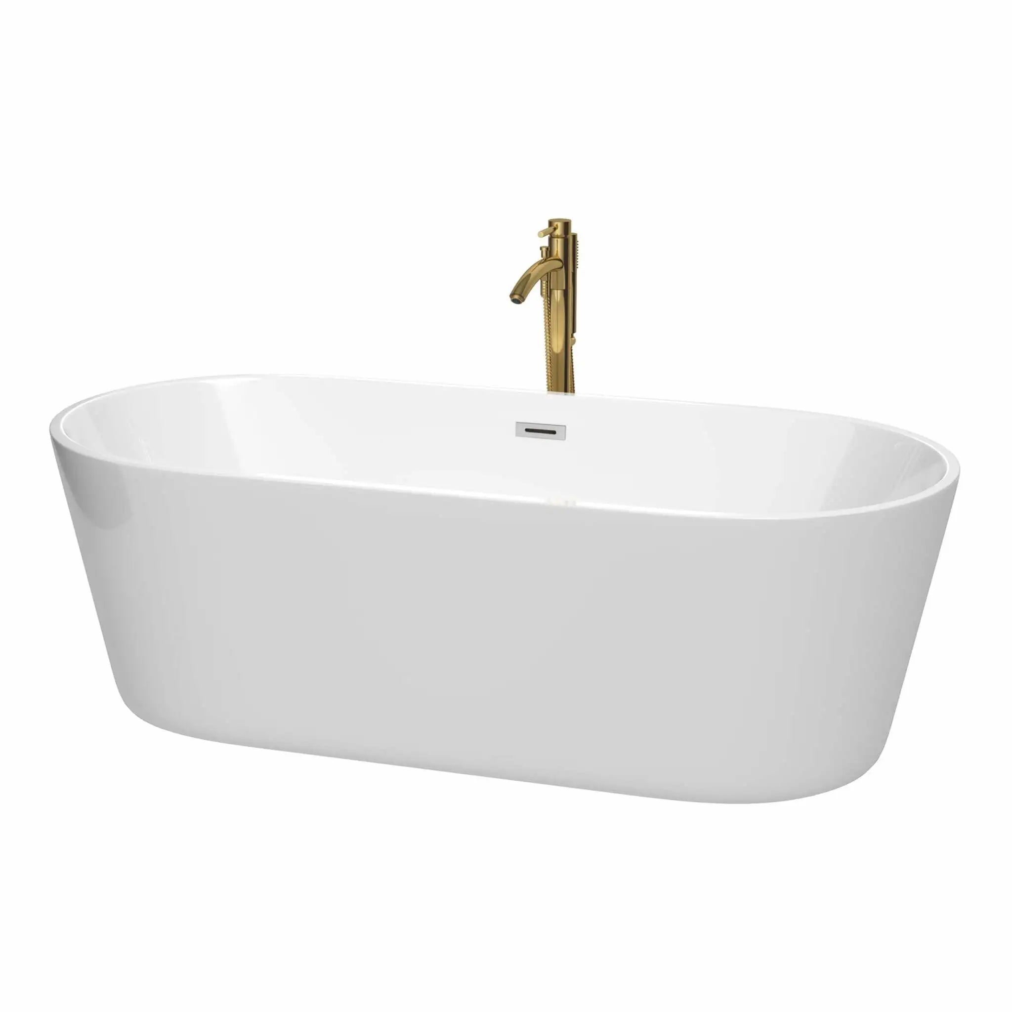 71" White Freestanding Bathtub with Brushed Gold Faucet - Carissa by Wyndham (WCOBT101271PCATPGD) image