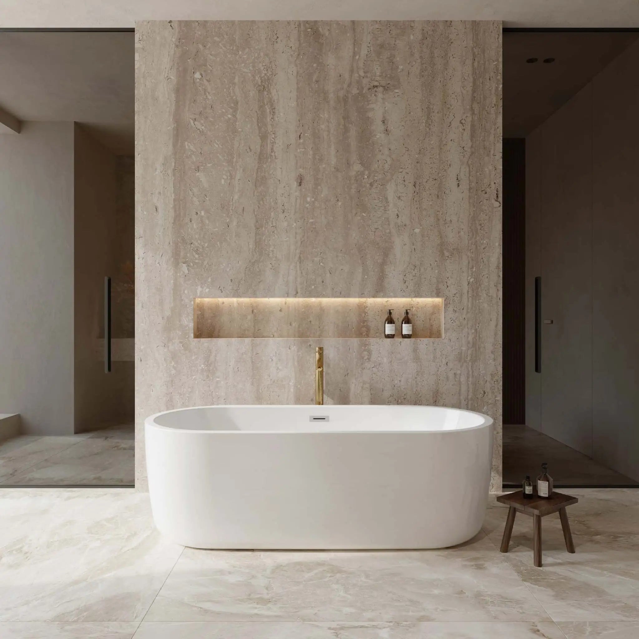 71" White Freestanding Bathtub with Brushed Gold Faucet - Juliette by Wyndham (WCOBT101371PCATPGD) image 1