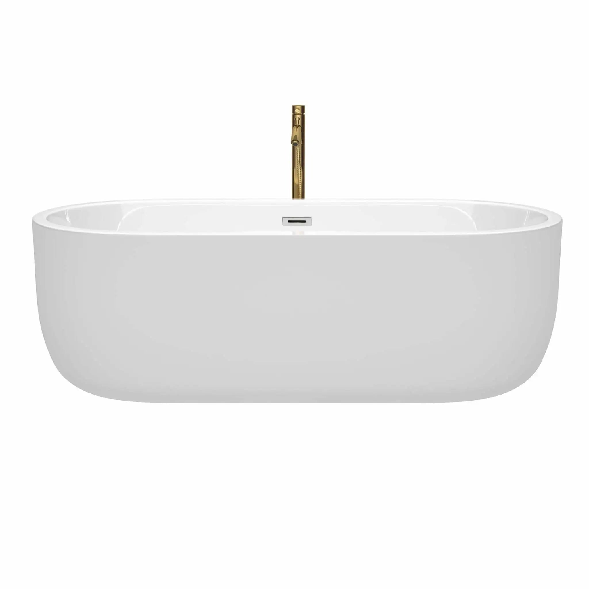 71" White Freestanding Bathtub with Brushed Gold Faucet - Juliette by Wyndham (WCOBT101371PCATPGD) image 2