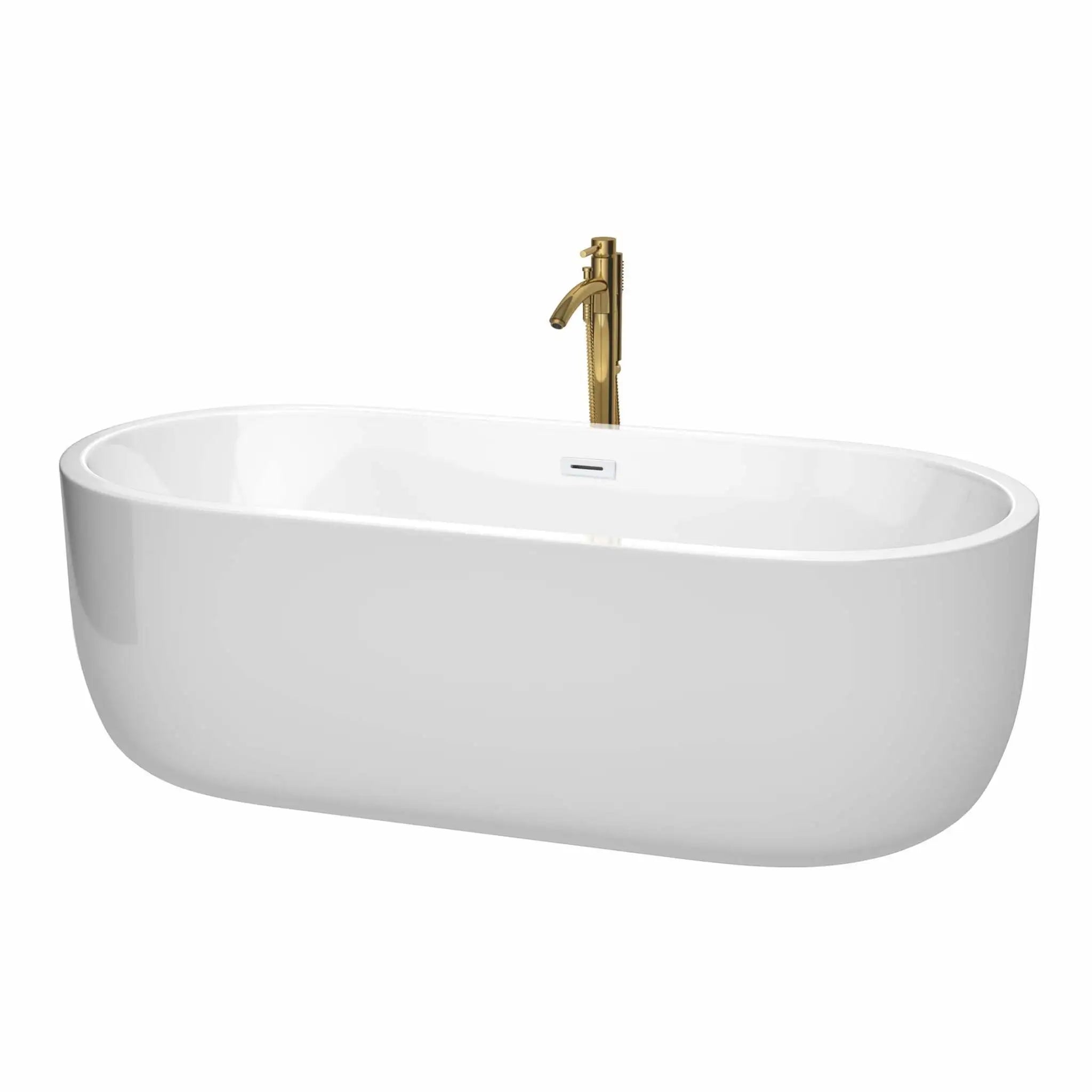 71" White Freestanding Bathtub with Brushed Gold Faucet - Juliette by Wyndham (WCOBT101371SWATPGD) image