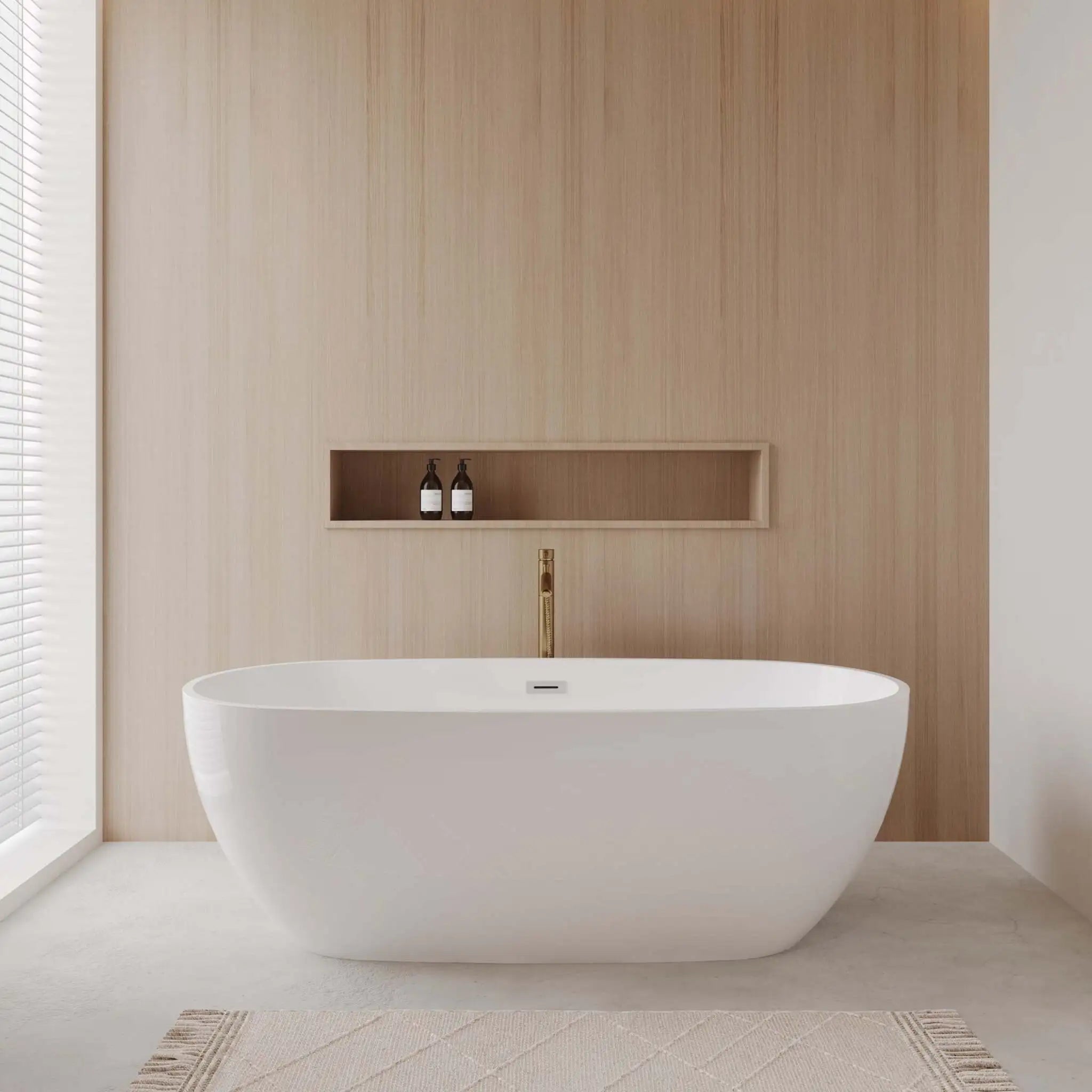 71" White Freestanding Bathtub with Brushed Gold Faucet - Juno by Wyndham (WCBTK156171PCATPGD) image 1