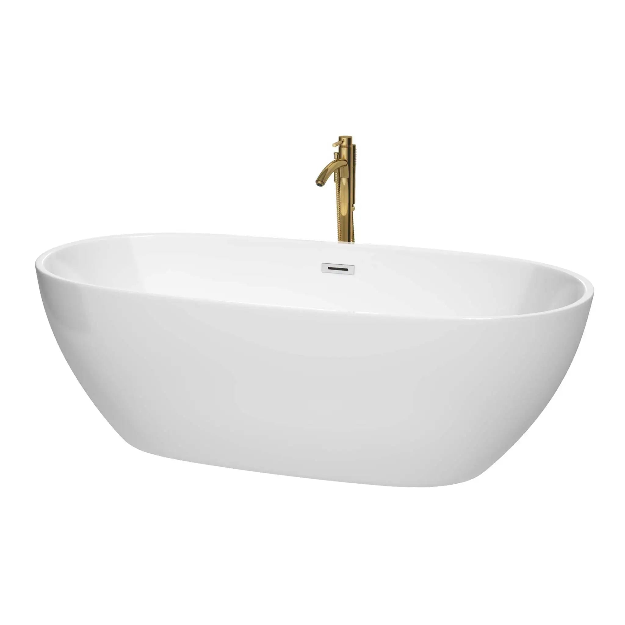 71" White Freestanding Bathtub with Brushed Gold Faucet - Juno by Wyndham (WCBTK156171PCATPGD) image