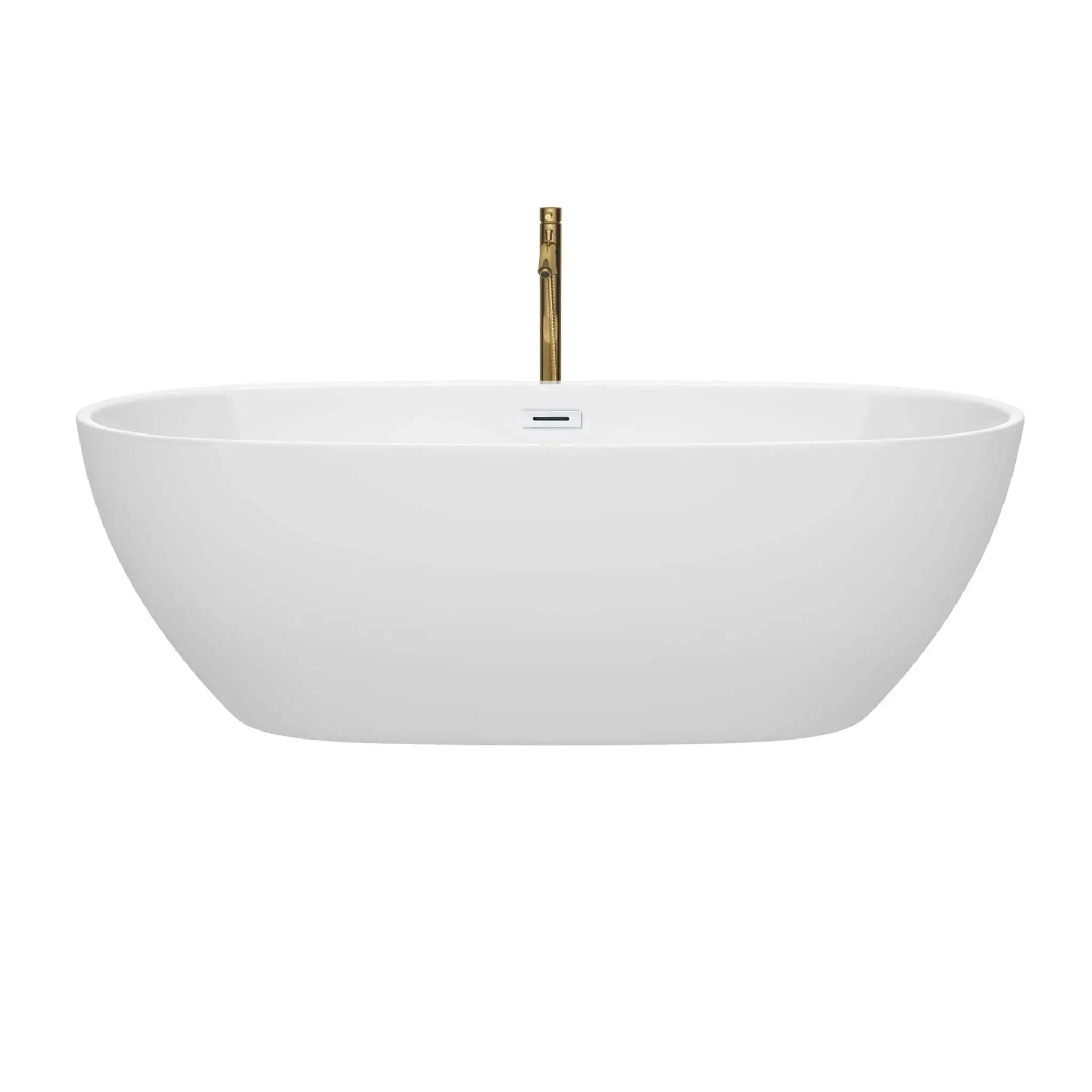 71" White Freestanding Bathtub with Brushed Gold Faucet - Juno by Wyndham (WCBTK156171SWATPGD) image 2