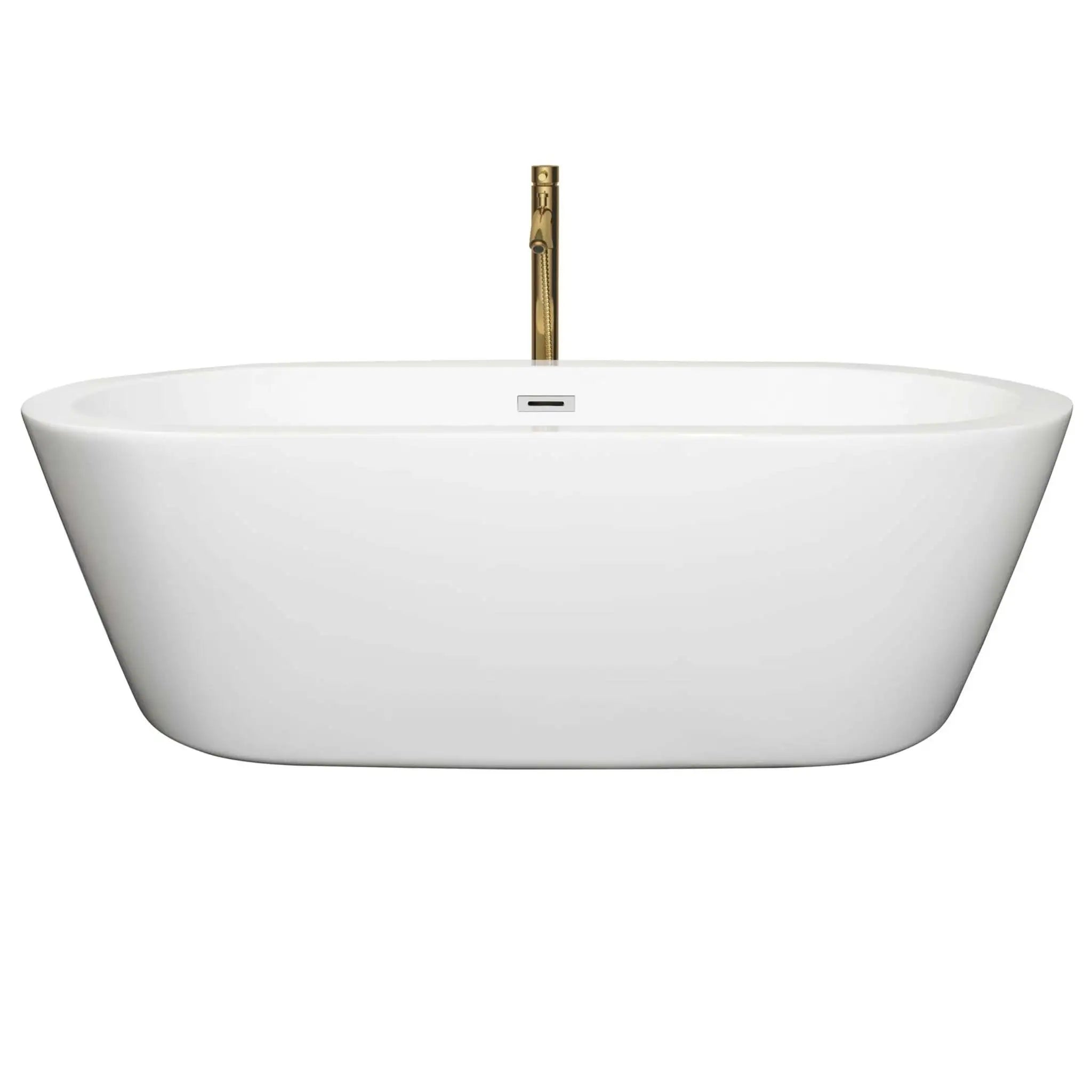 71" White Freestanding Bathtub with Brushed Gold Faucet - Mermaid by Wyndham (WCOBT100371PCATPGD) image 2