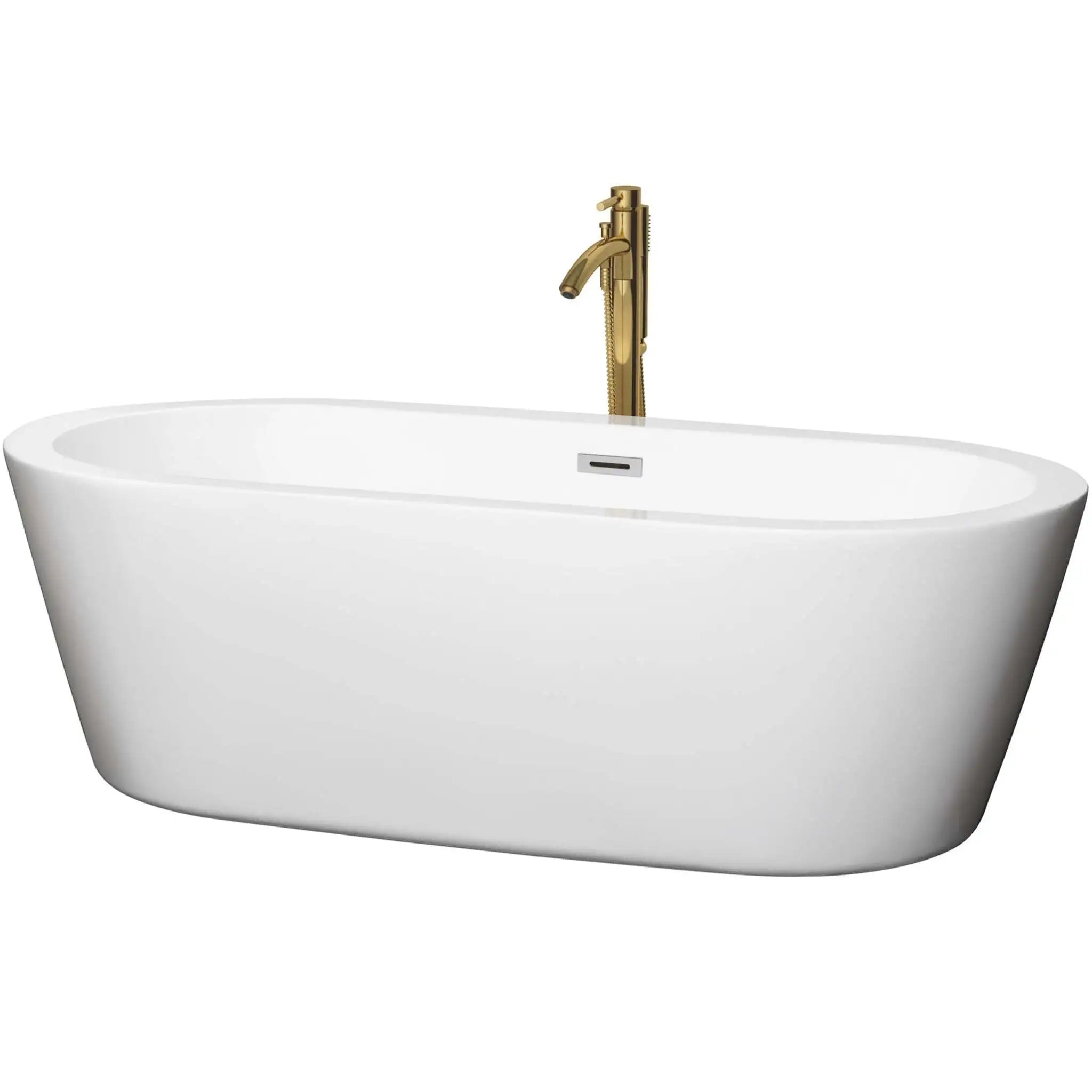71" White Freestanding Bathtub with Brushed Gold Faucet - Mermaid by Wyndham (WCOBT100371PCATPGD) image