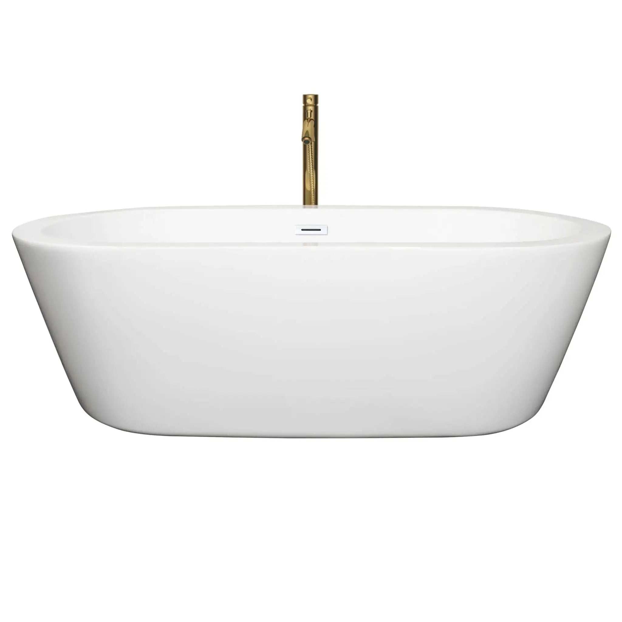 71" White Freestanding Bathtub with Brushed Gold Faucet - Mermaid by Wyndham (WCOBT100371SWATPGD) image 2