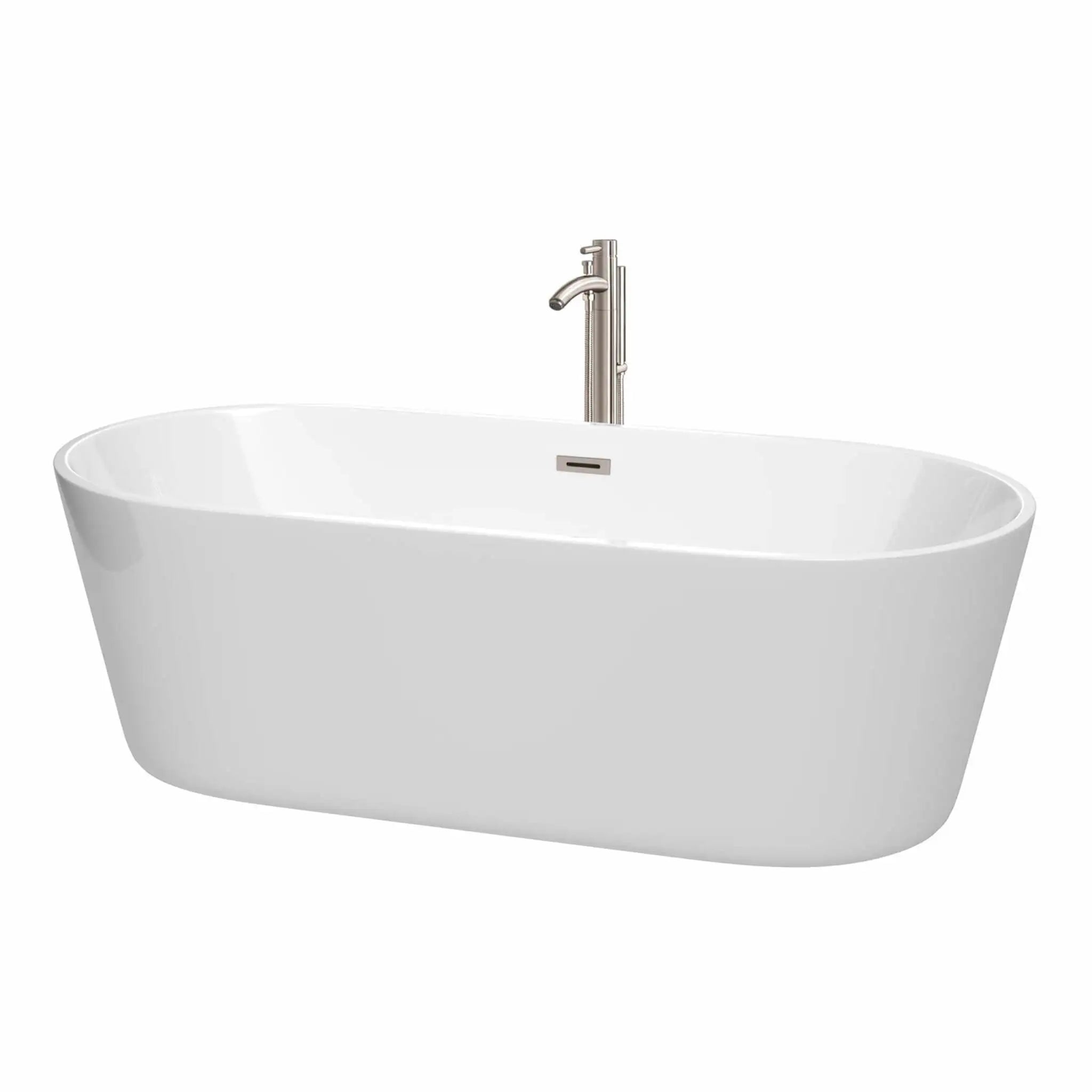71" White Freestanding Bathtub with Brushed Nickel Faucet - Carissa by Wyndham (WCOBT101271ATP11BN) image