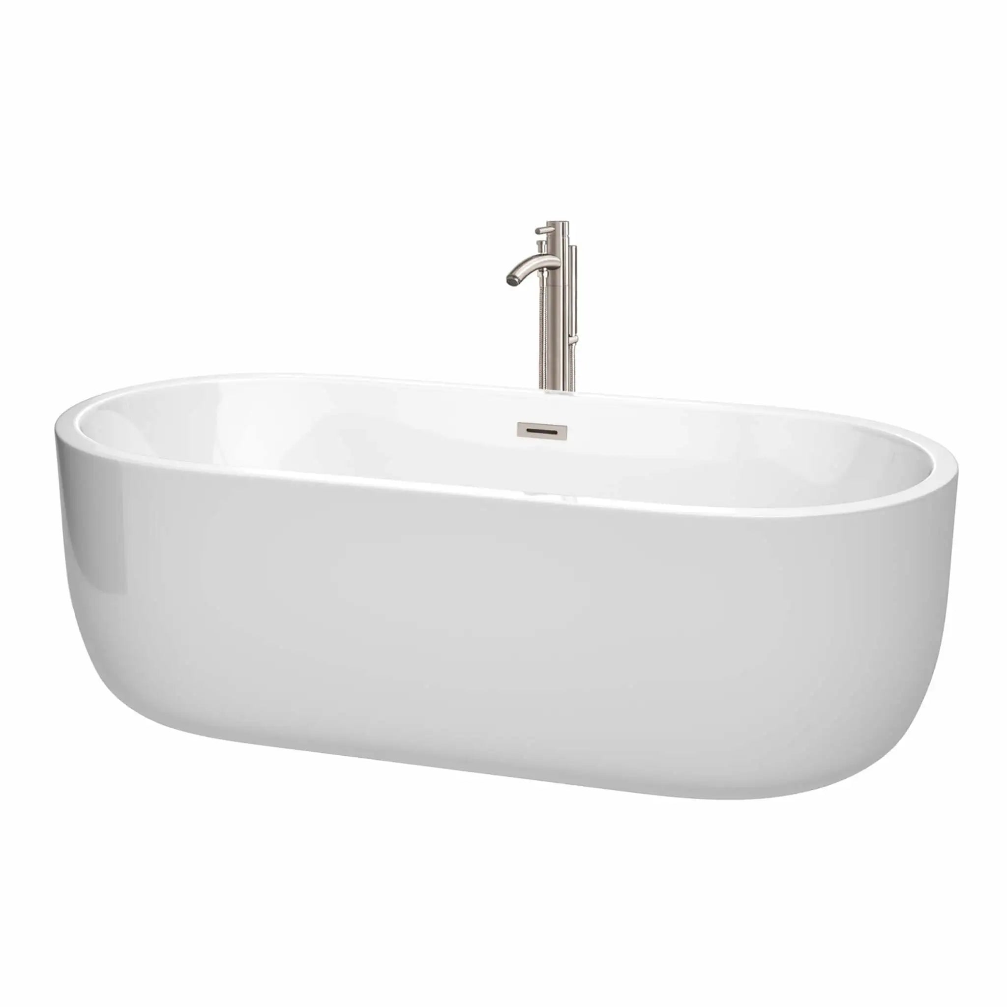 71" White Freestanding Bathtub with Brushed Nickel Faucet - Juliette by Wyndham (WCOBT101371ATP11BN) image