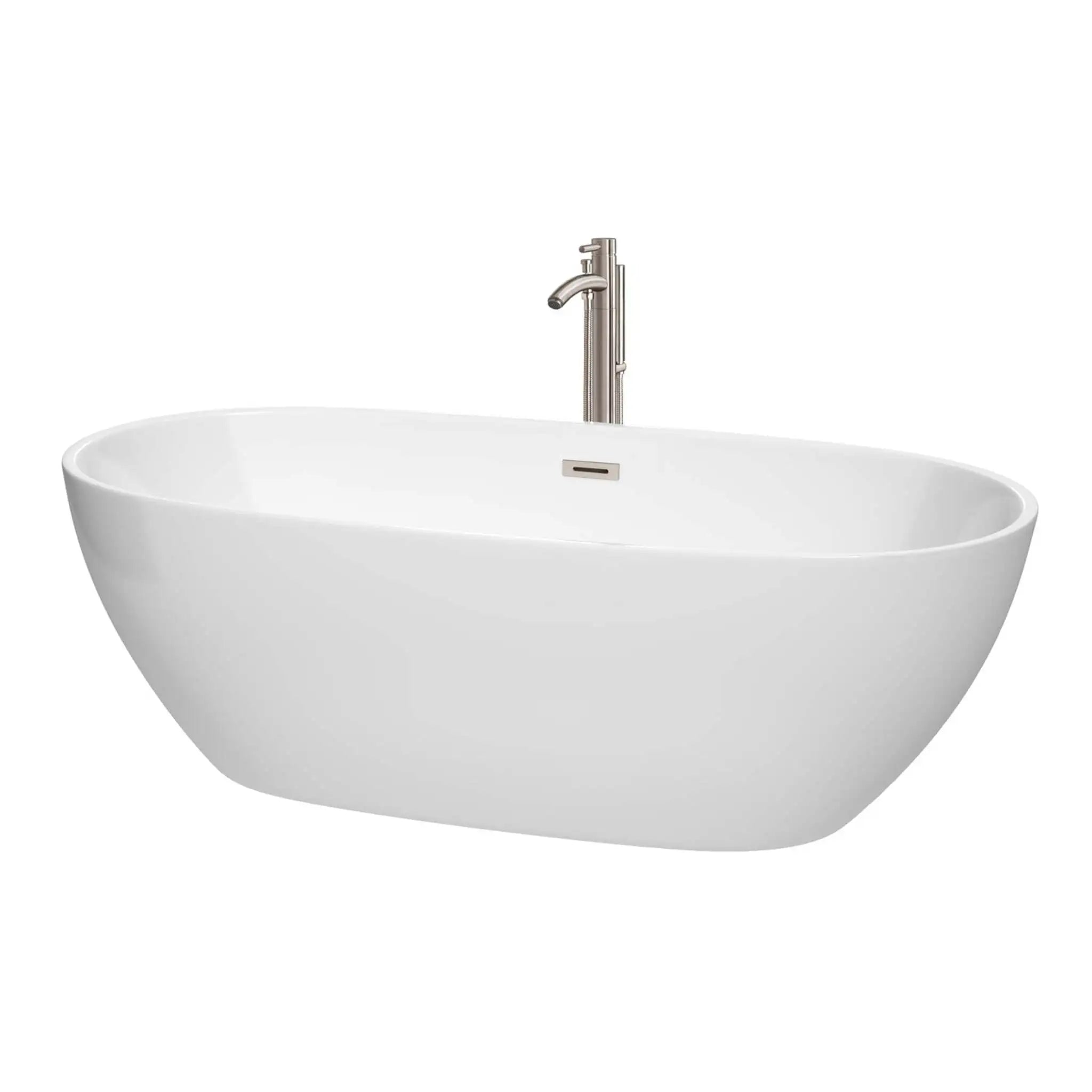 71" White Freestanding Bathtub with Brushed Nickel Faucet - Juno by Wyndham (WCBTK156171ATP11BN) image