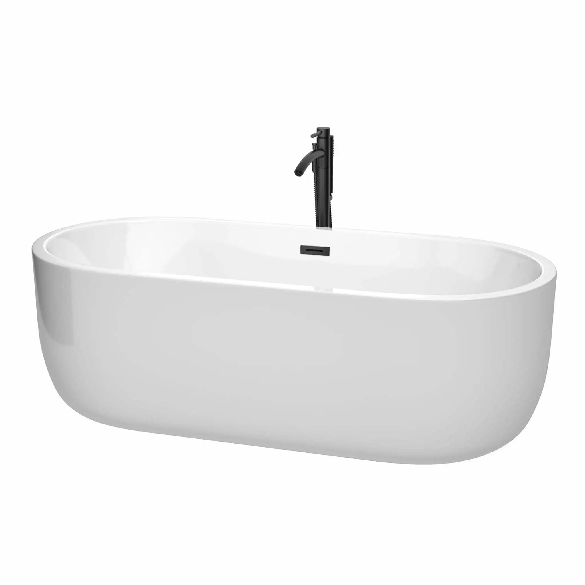 71" White Freestanding Bathtub with Matte Black Faucet - Juliette by Wyndham (WCOBT101371MBATPBK) image