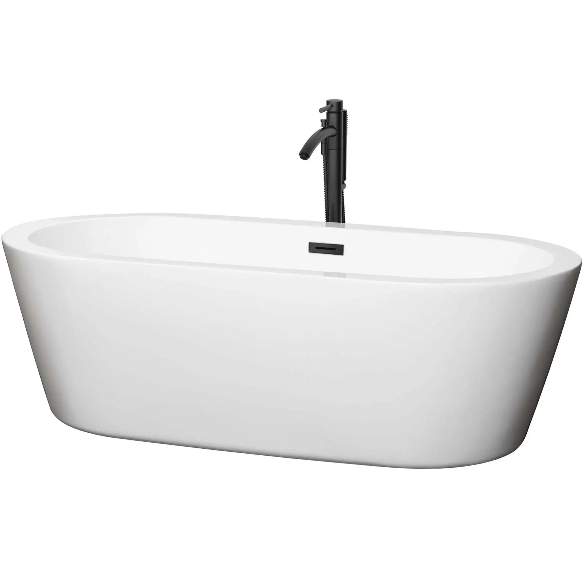 71" White Freestanding Bathtub with Matte Black Faucet - Mermaid by Wyndham (WCOBT100371MBATPBK) image