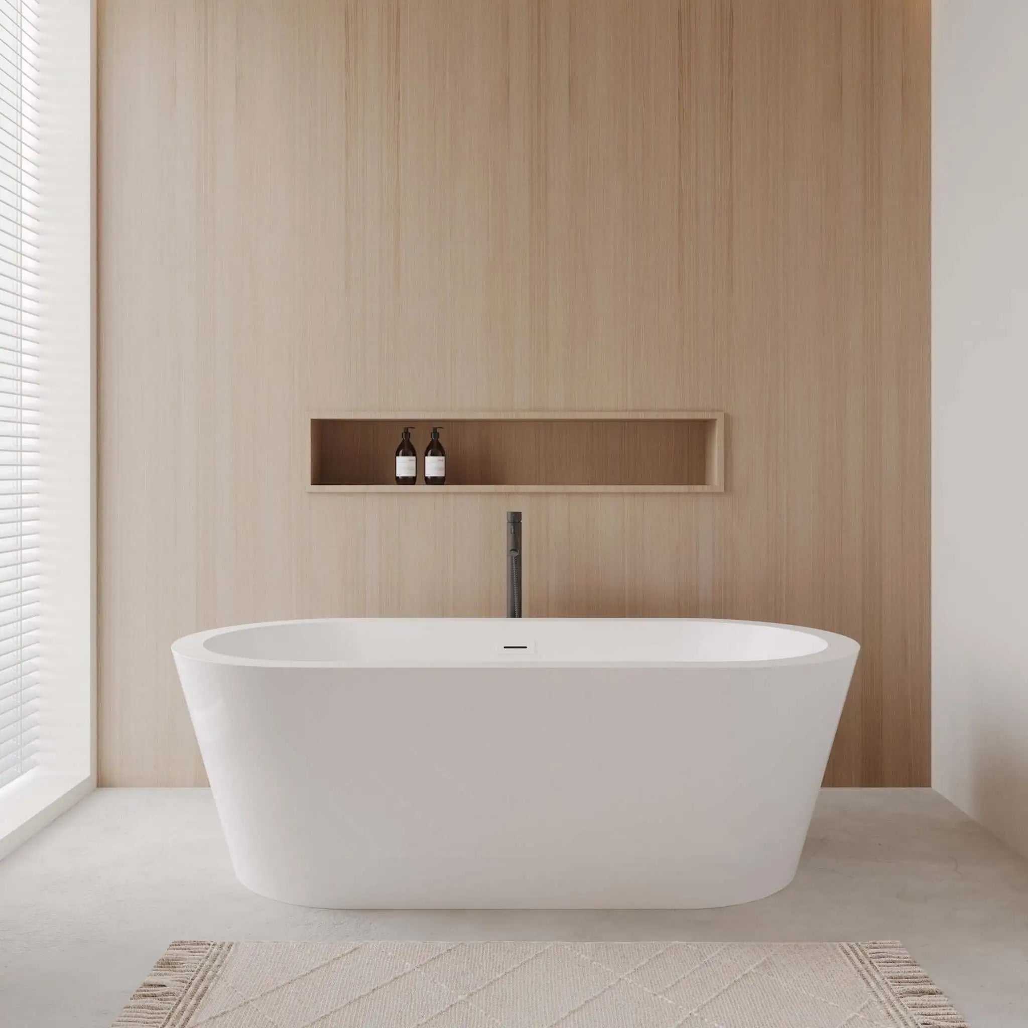 71" White Freestanding Bathtub with Matte Black Faucet - Mermaid by Wyndham (WCOBT100371SWATPBK) image 1