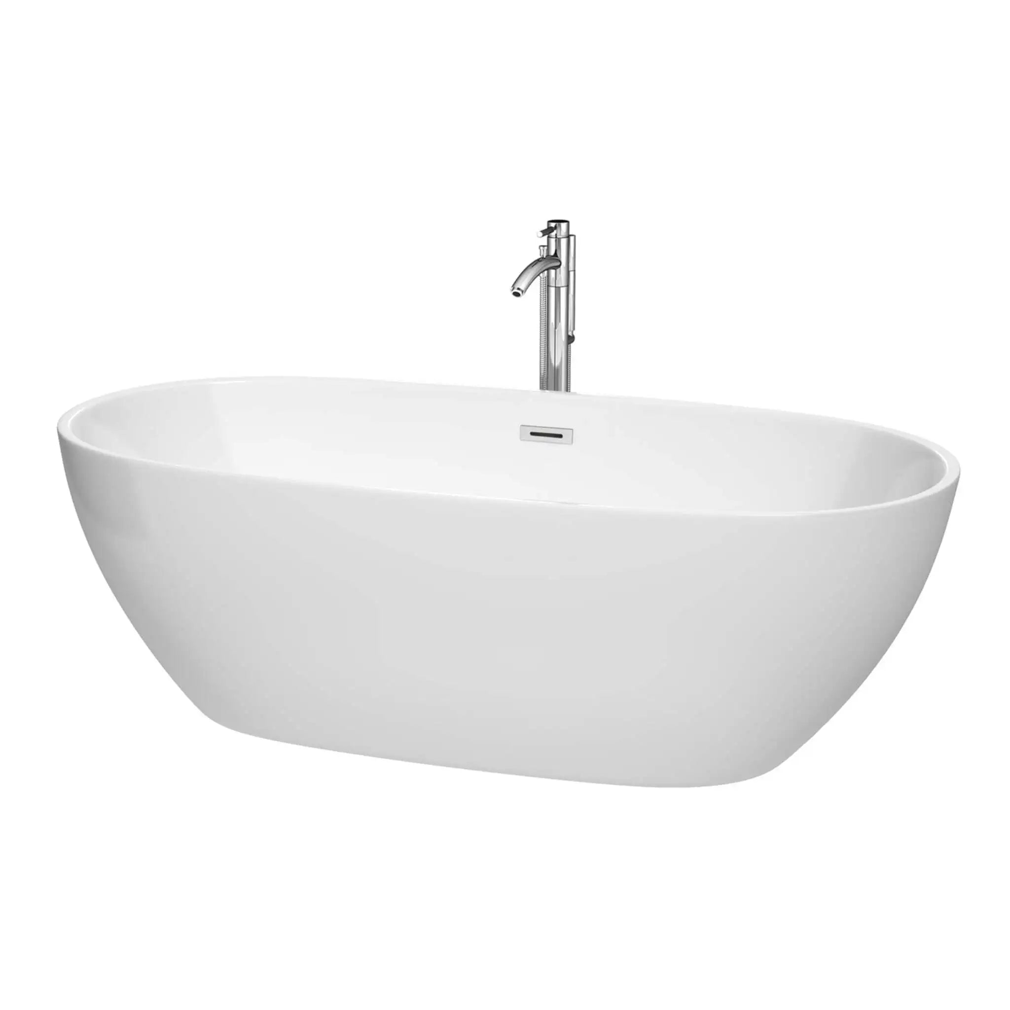 71" White Freestanding Bathtub with Polished Chrome Faucet - Juno by Wyndham (WCBTK156171ATP11PC) image