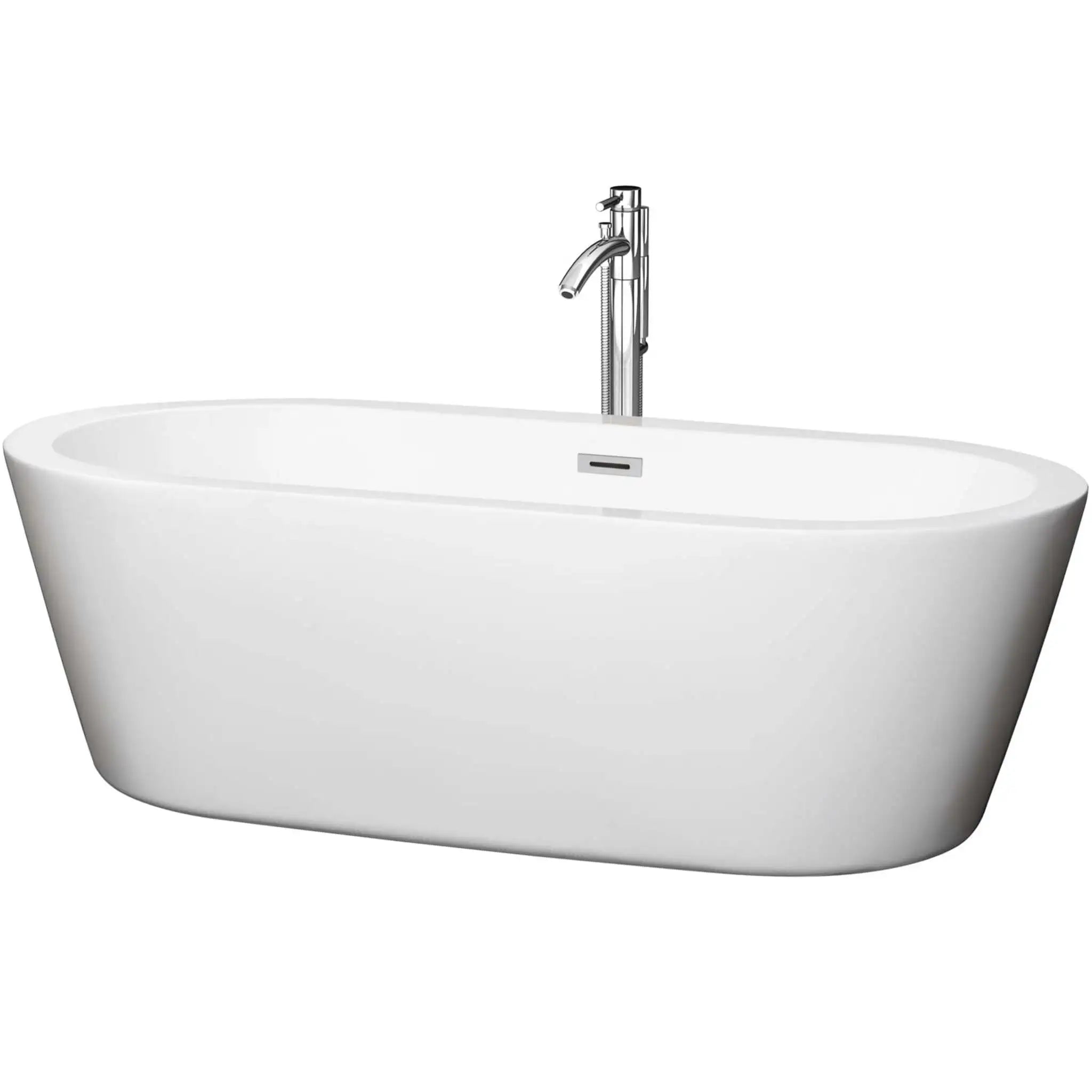 71" White Freestanding Bathtub with Polished Chrome Faucet - Mermaid by Wyndham (WCOBT100371ATP11PC) image