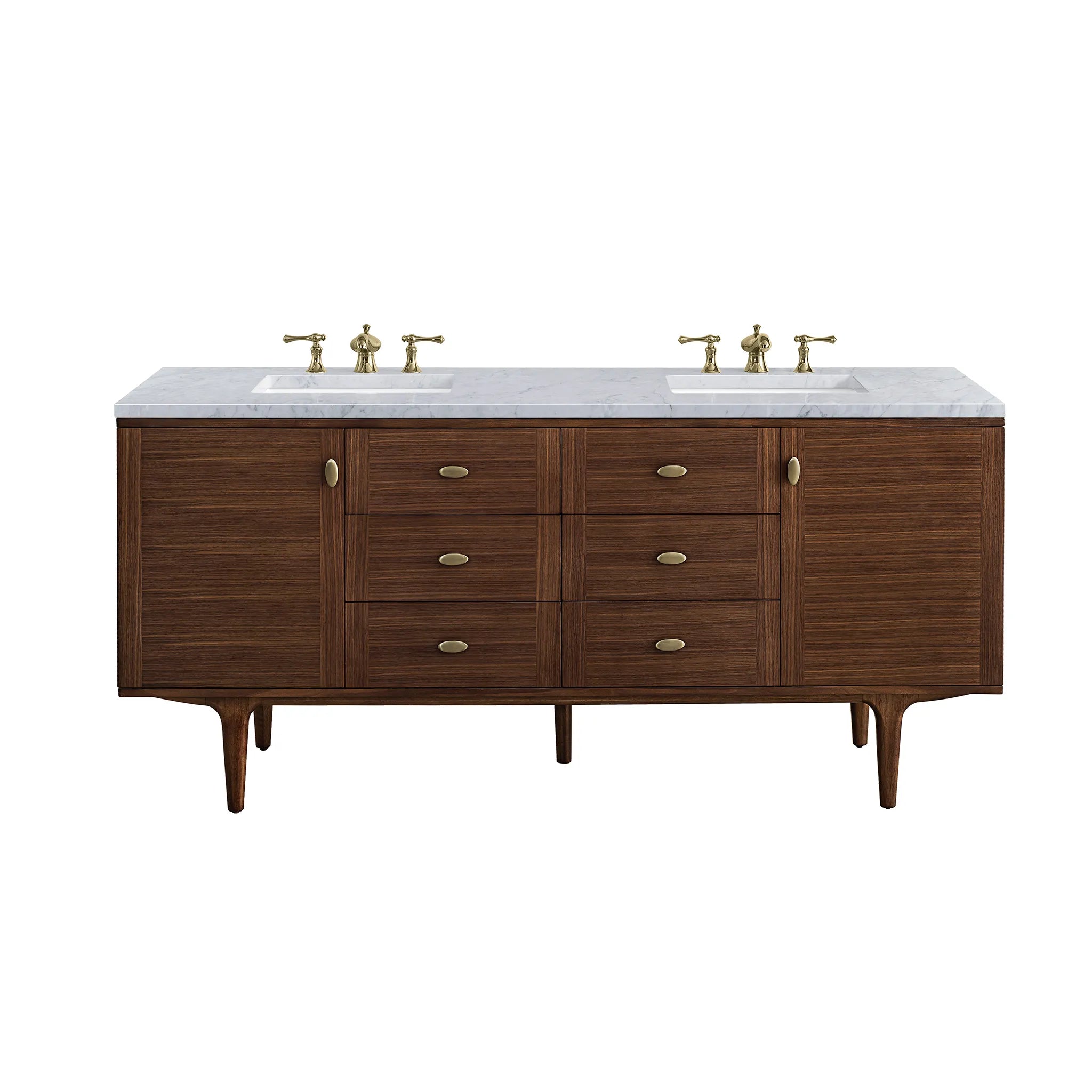 72" Amberly Double Vanity in Mid - Century Walnut by James Martin Vanities - AURA Modern Home