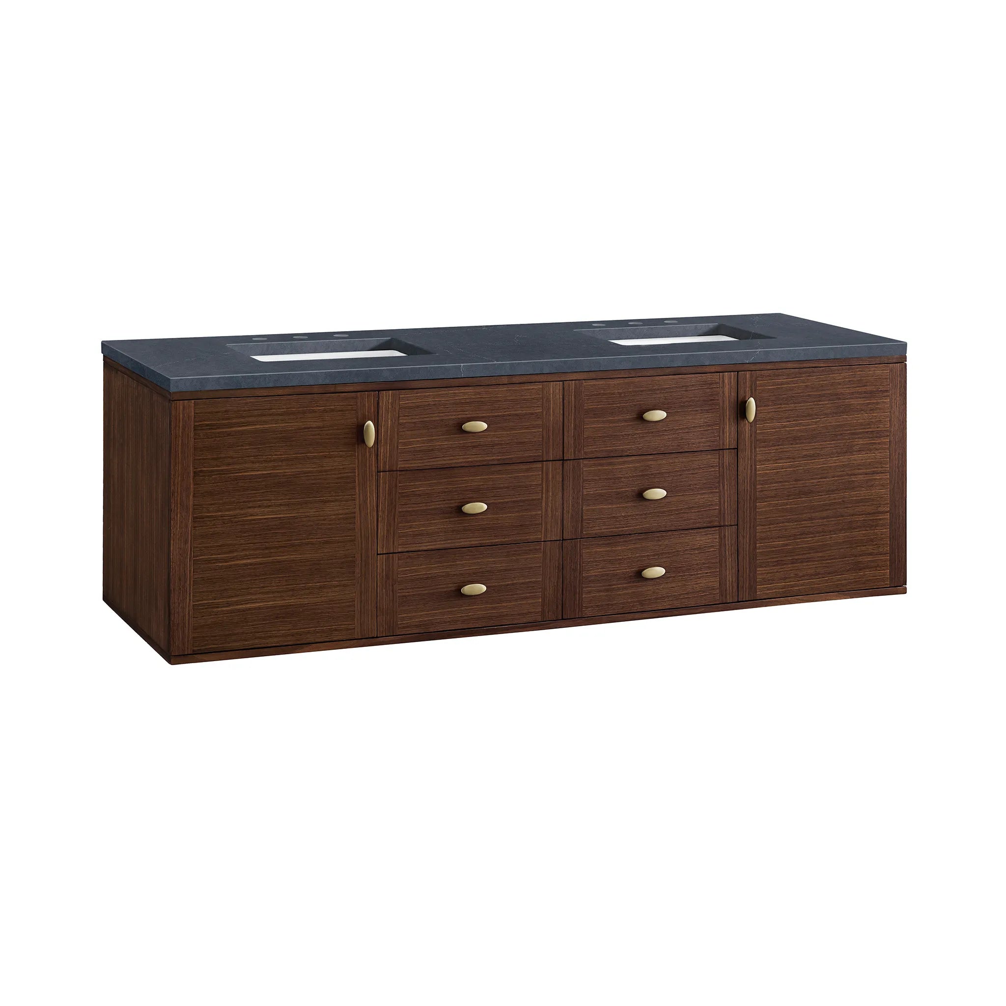 72" Amberly Double Vanity in Mid-Century Walnut-Charcoal Soapstone Silestone-8" Widespread image 17