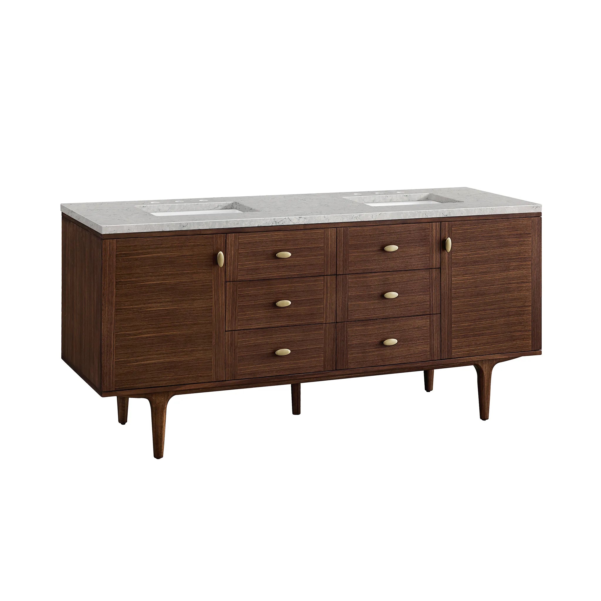 72" Amberly Double Vanity in Mid-Century Walnut-Eternal Jasmine Pearl Silestone-8" Widespread image 10
