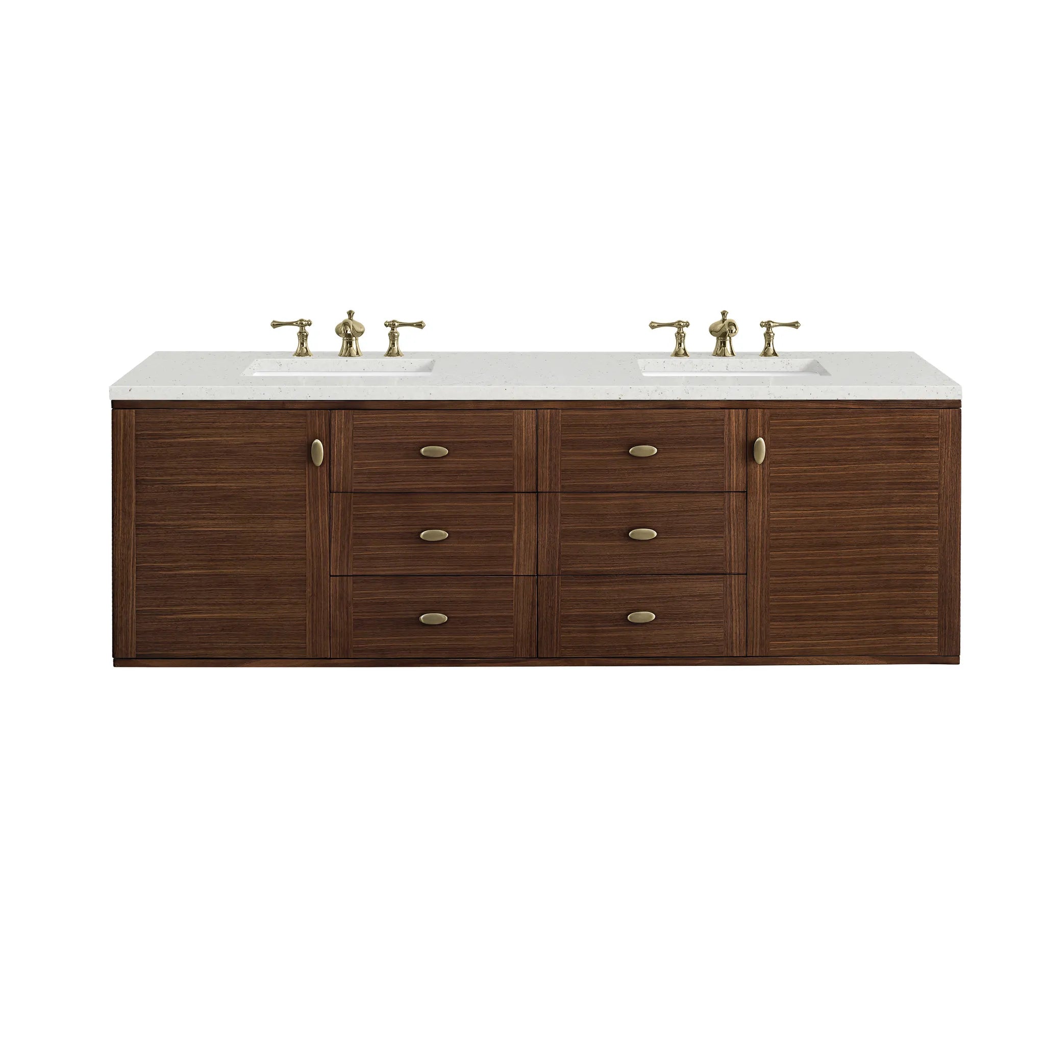 72" Amberly Double Vanity in Mid-Century Walnut-Lime Delight Silestone-8" Widespread image 1