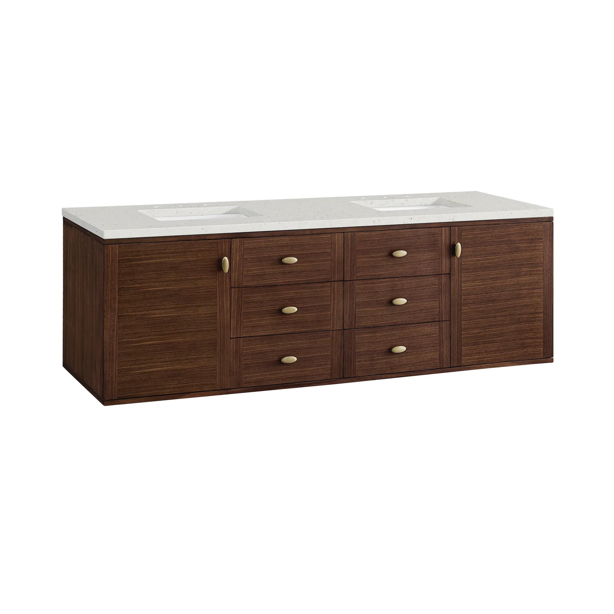 72" Amberly Double Vanity in Mid-Century Walnut-Lime Delight Silestone-8" Widespread image 11