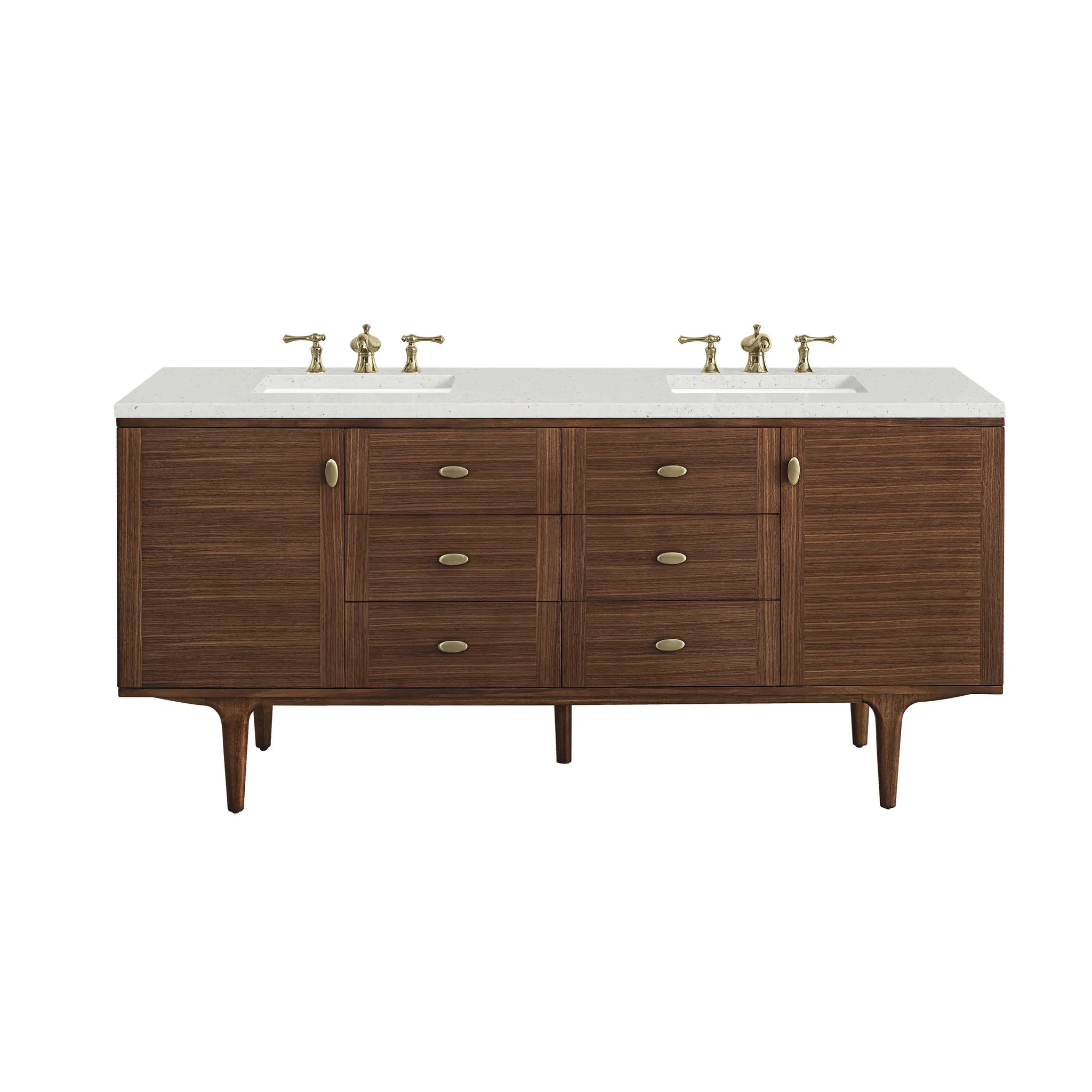 72" Amberly Double Vanity in Mid-Century Walnut-Lime Delight Silestone-8" Widespread image