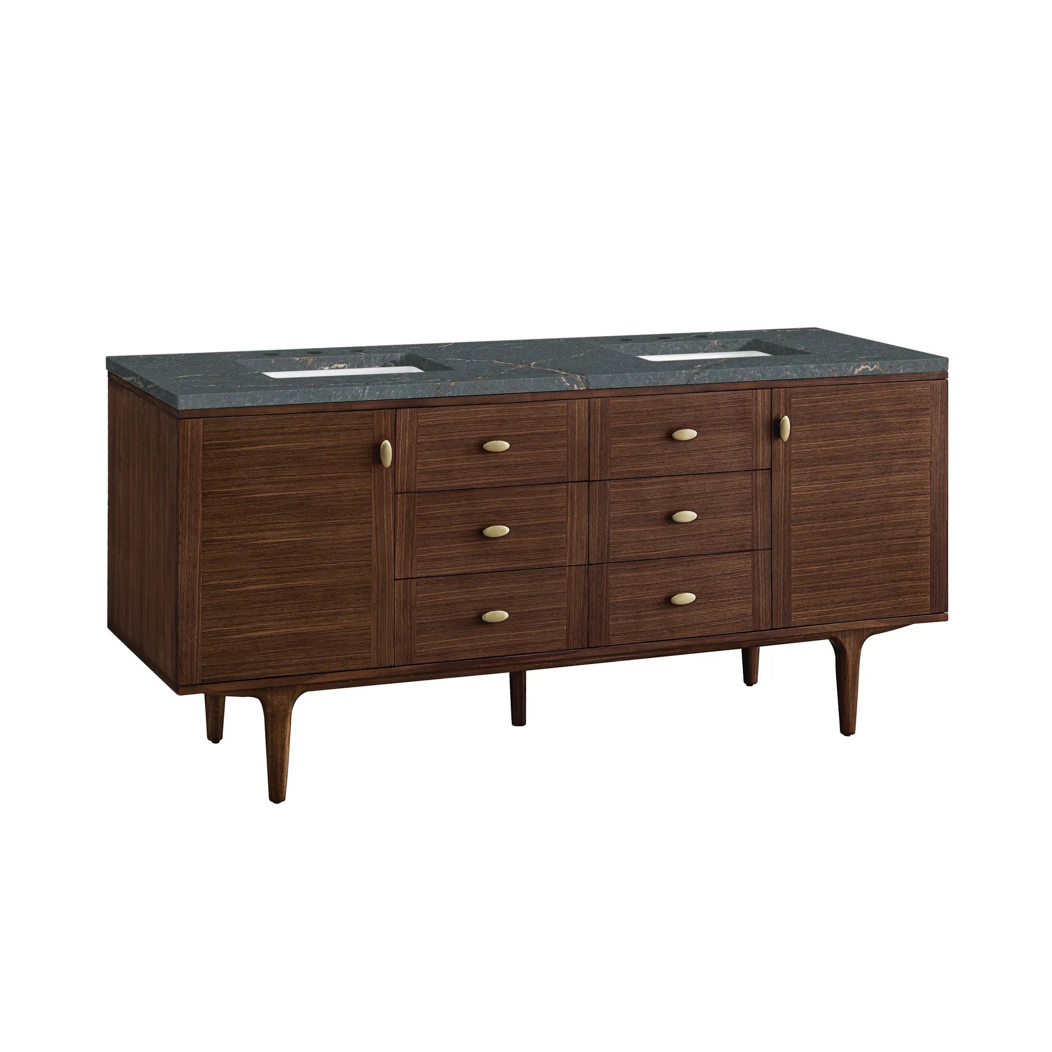 72" Amberly Double Vanity in Mid-Century Walnut-Parisien Bleu Silestone-8" Widespread image 10
