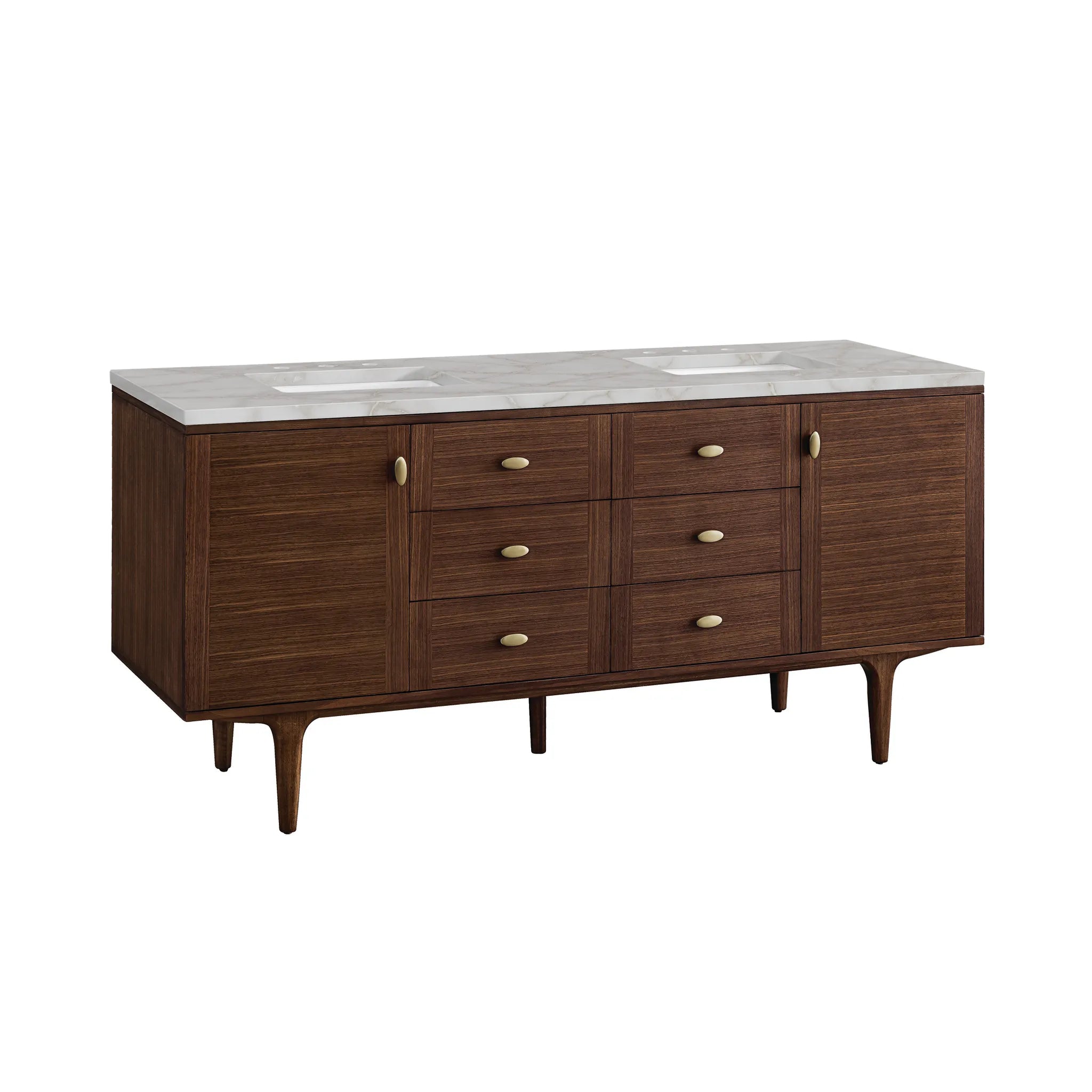 72" Amberly Double Vanity in Mid-Century Walnut-Victorian Silver Silestone-8" Widespread image 10