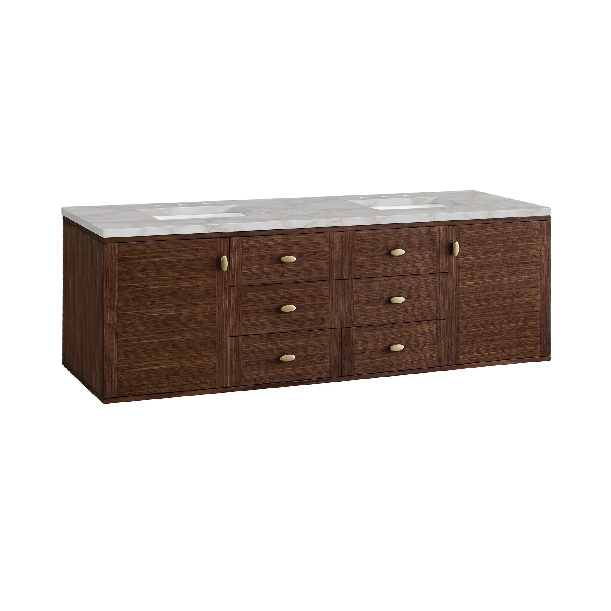 72" Amberly Double Vanity in Mid-Century Walnut-Victorian Silver Silestone-8" Widespread image 11