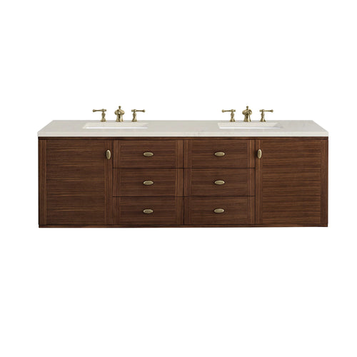 72" Amberly Double Vanity in Mid-Century Walnut w/FreePower Wireless Charger by James Martin Vanities