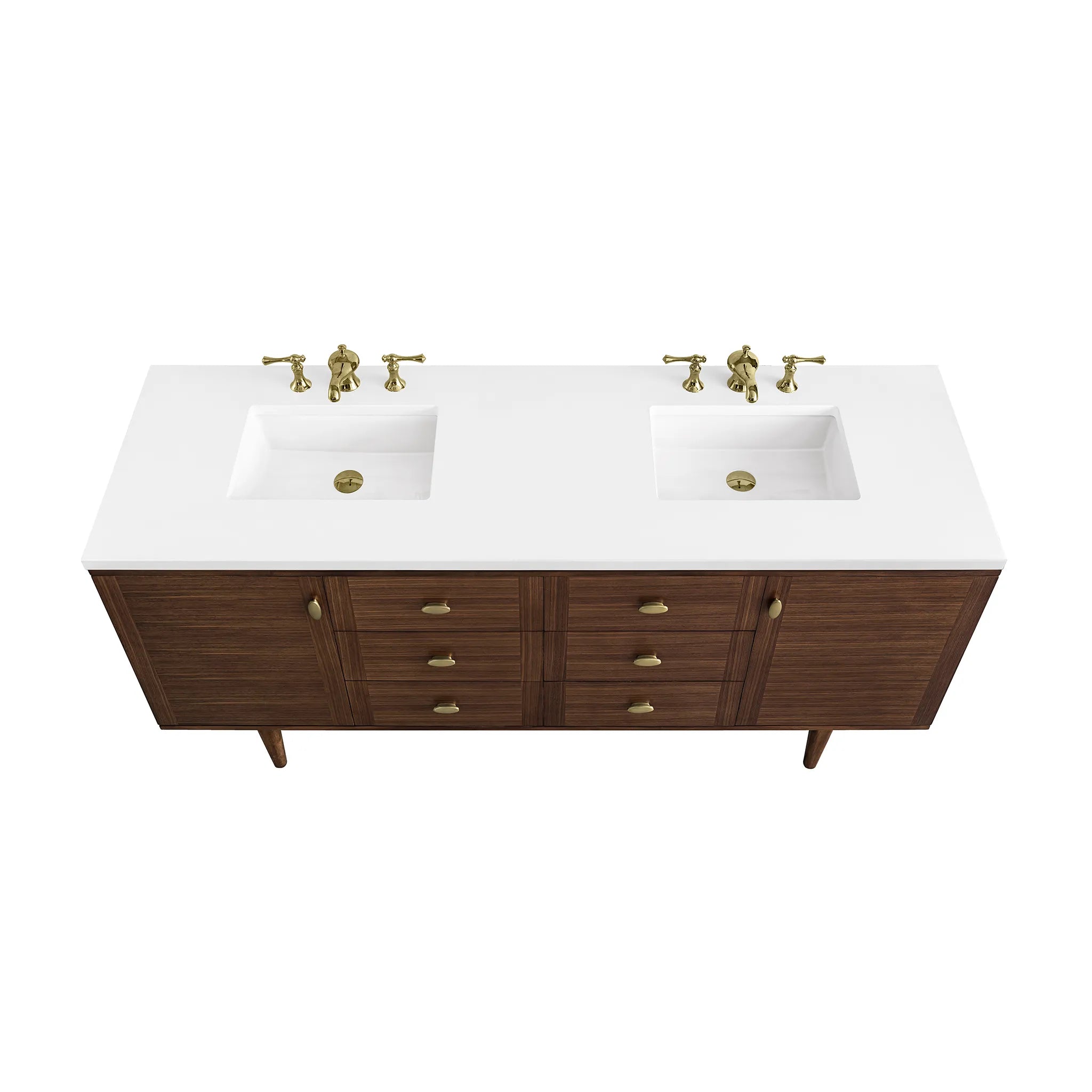 72" Amberly Double Vanity in Mid-Century Walnut-White Zeus Silestone-8" Widespread image 10