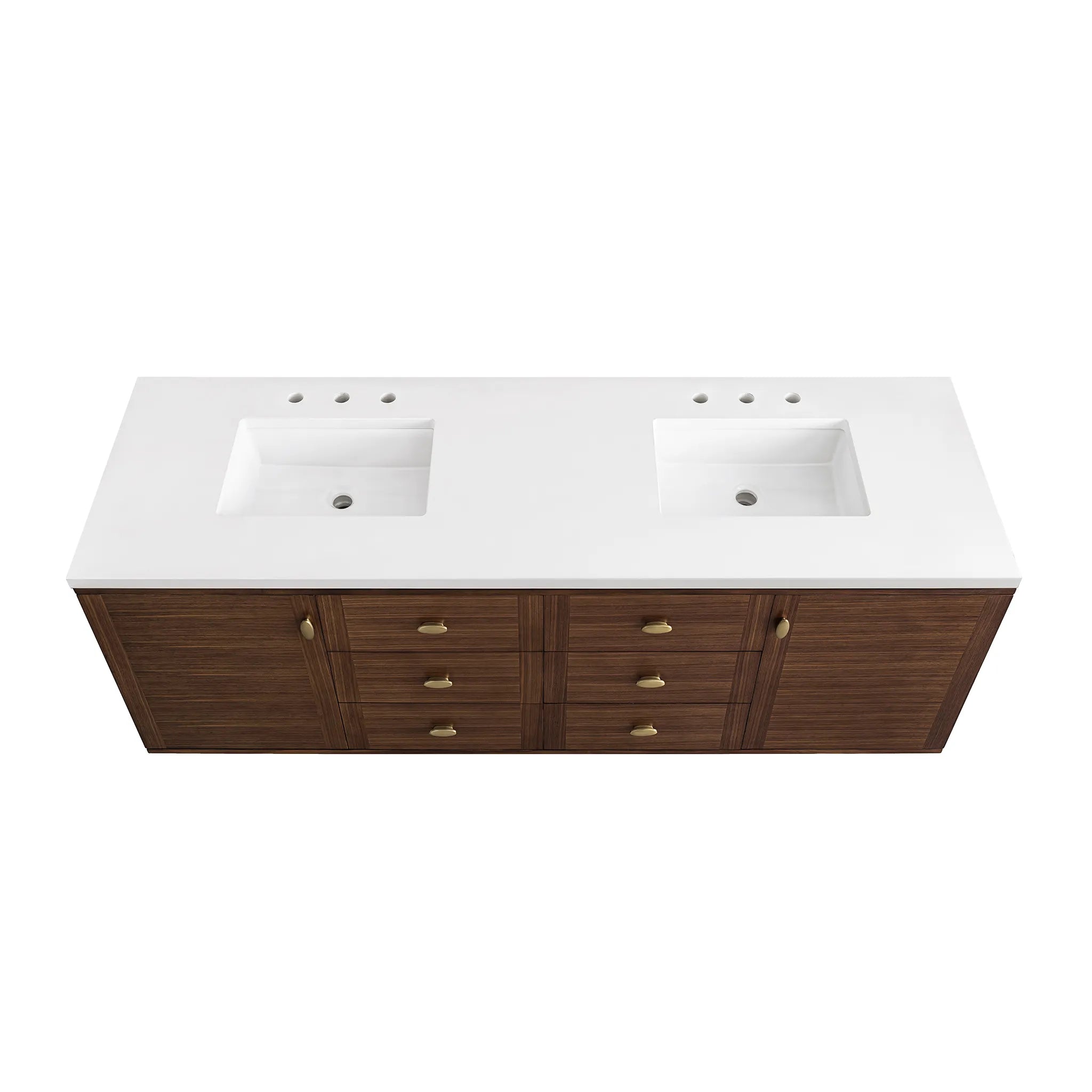 72" Amberly Double Vanity in Mid-Century Walnut-White Zeus Silestone-8" Widespread image 13