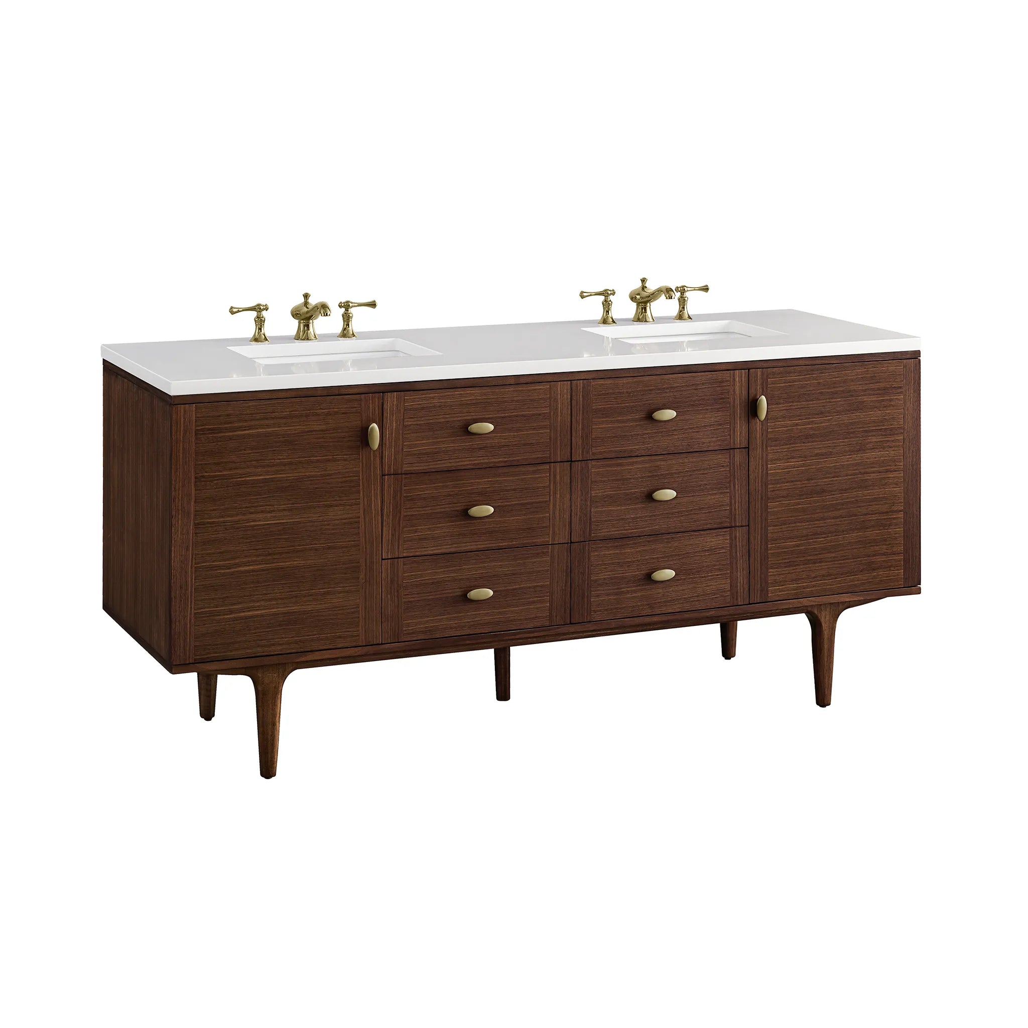 72" Amberly Double Vanity in Mid-Century Walnut-White Zeus Silestone-8" Widespread image 16
