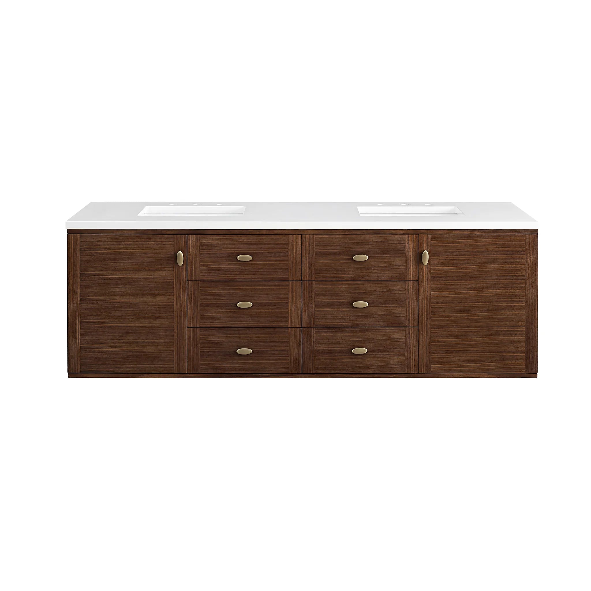 72" Amberly Double Vanity in Mid-Century Walnut-White Zeus Silestone-8" Widespread image 3