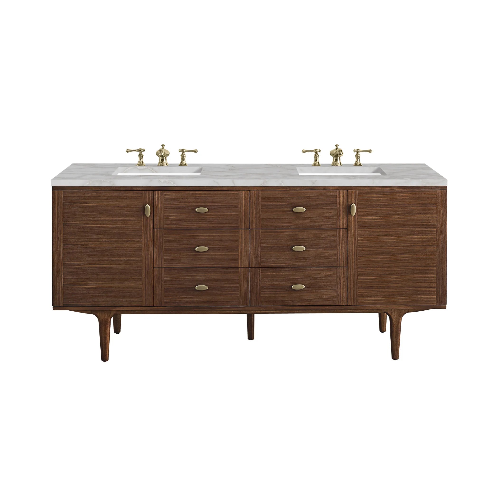 72" Amberly Double Vanity in Mid-Century Walnut by James Martin Vanities - AURA Modern Home