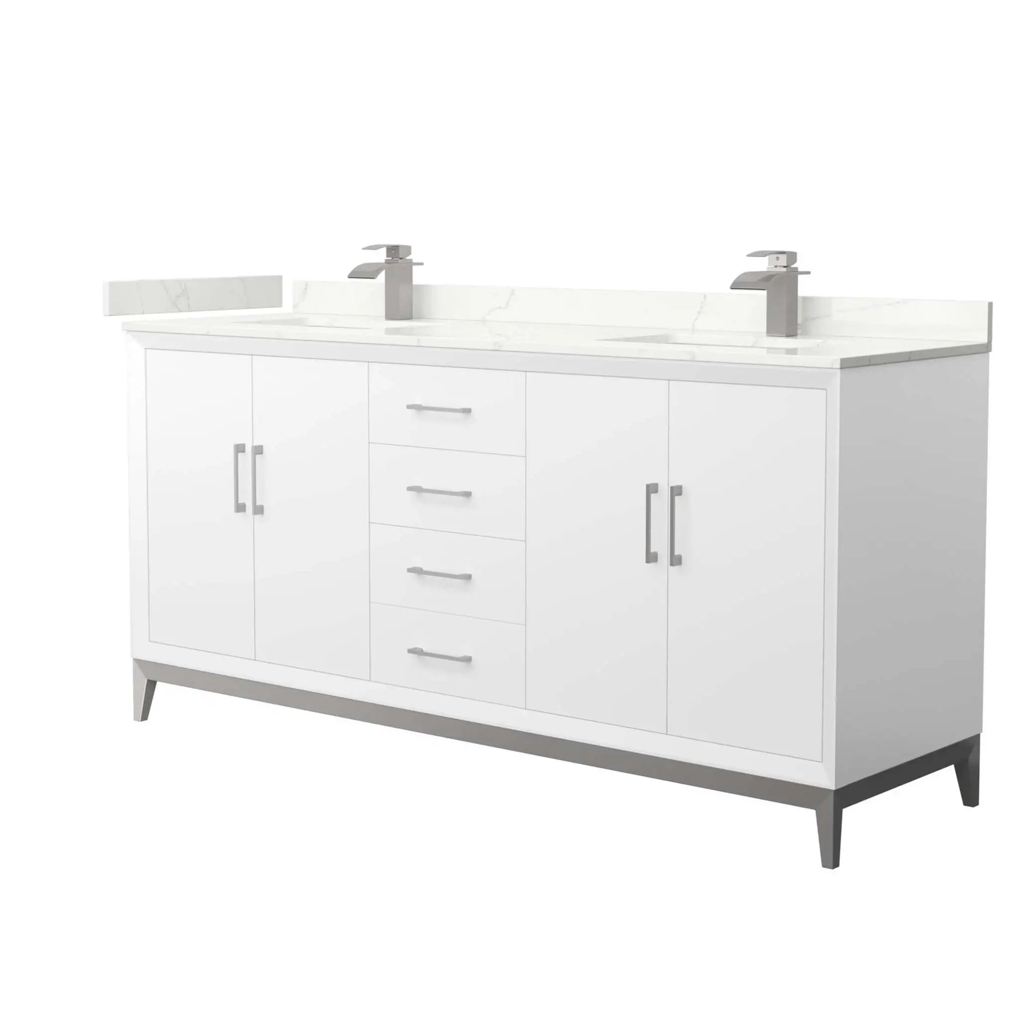 72" Amici Double Bathroom Vanity in White with Brushed Nickel Trim by Wyndham