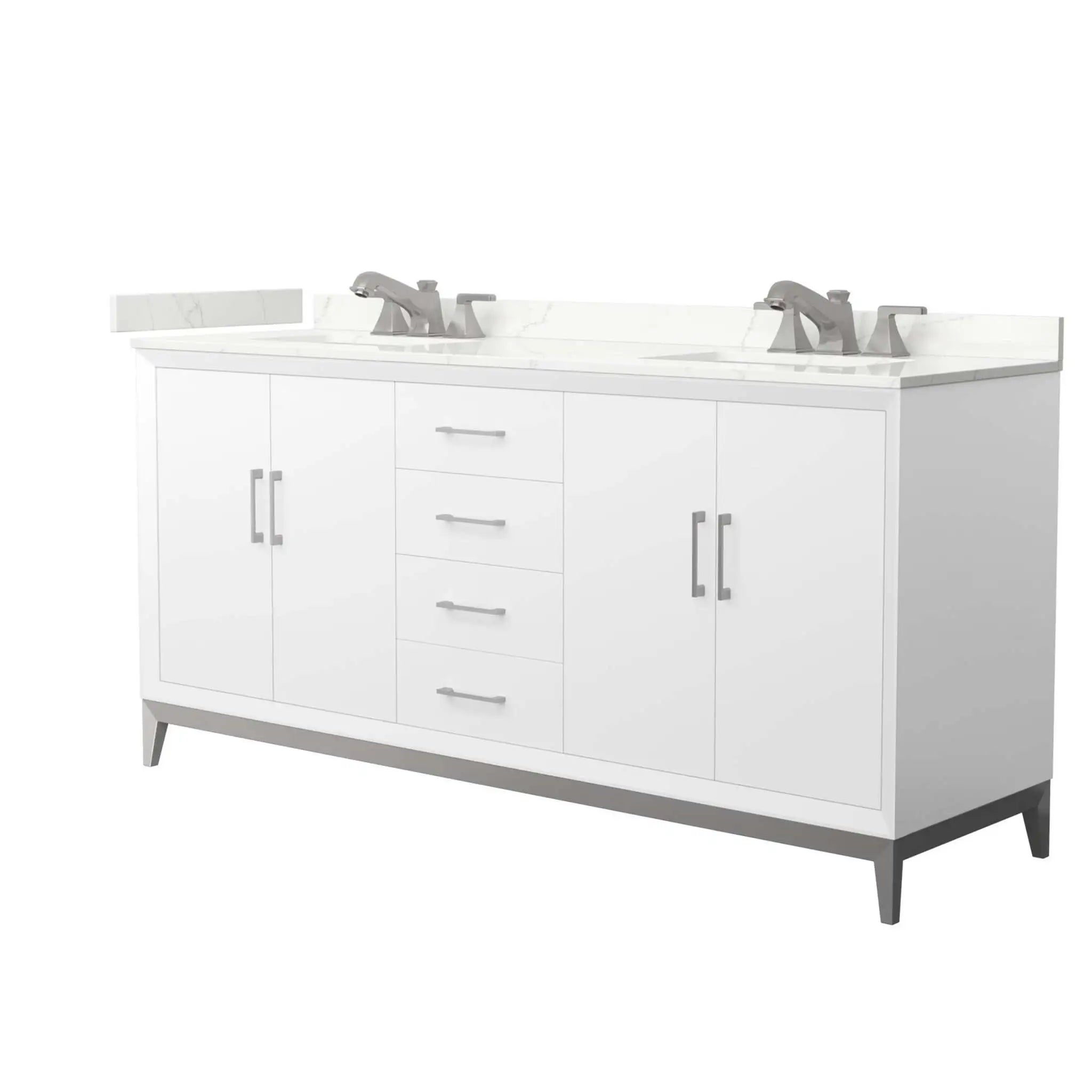 72" Amici Double Bathroom Vanity in White with Brushed Nickel Trim by Wyndham