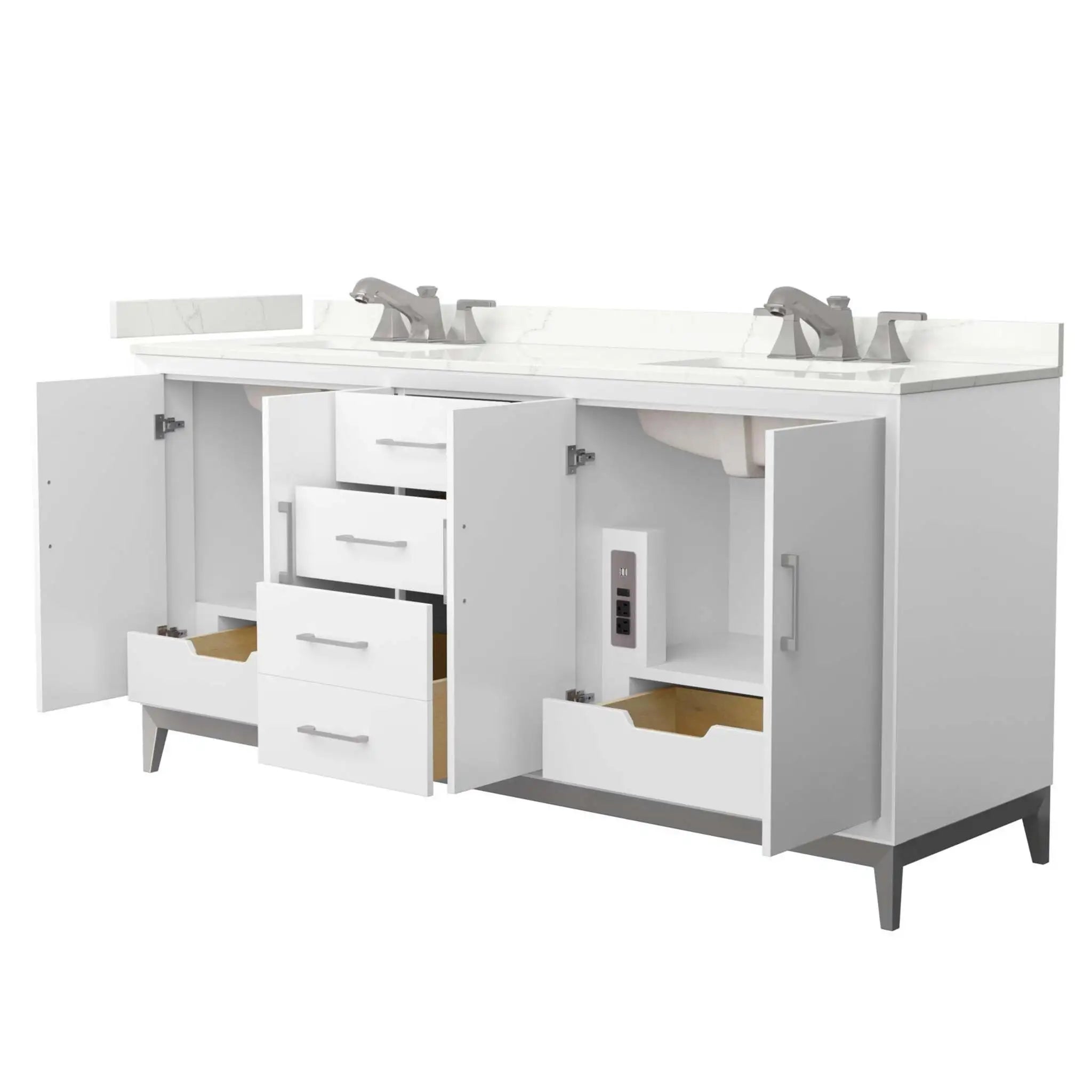 72" Amici Double Bathroom Vanity in White with Brushed Nickel Trim by Wyndham
