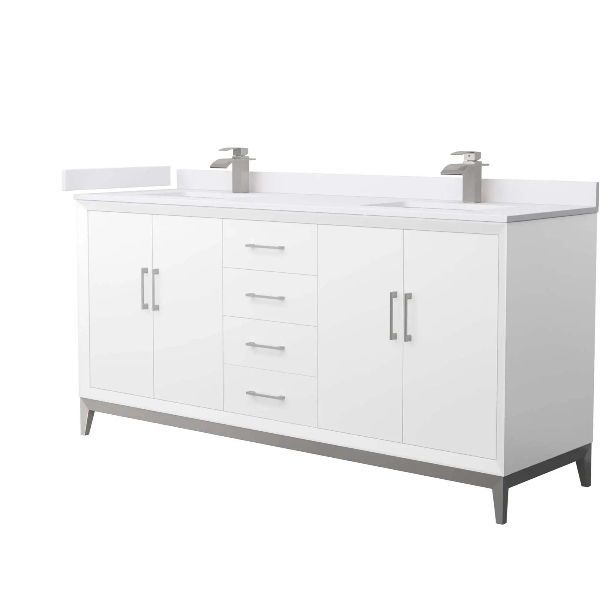 72" Amici Double Bathroom Vanity in White with Brushed Nickel Trim by Wyndham